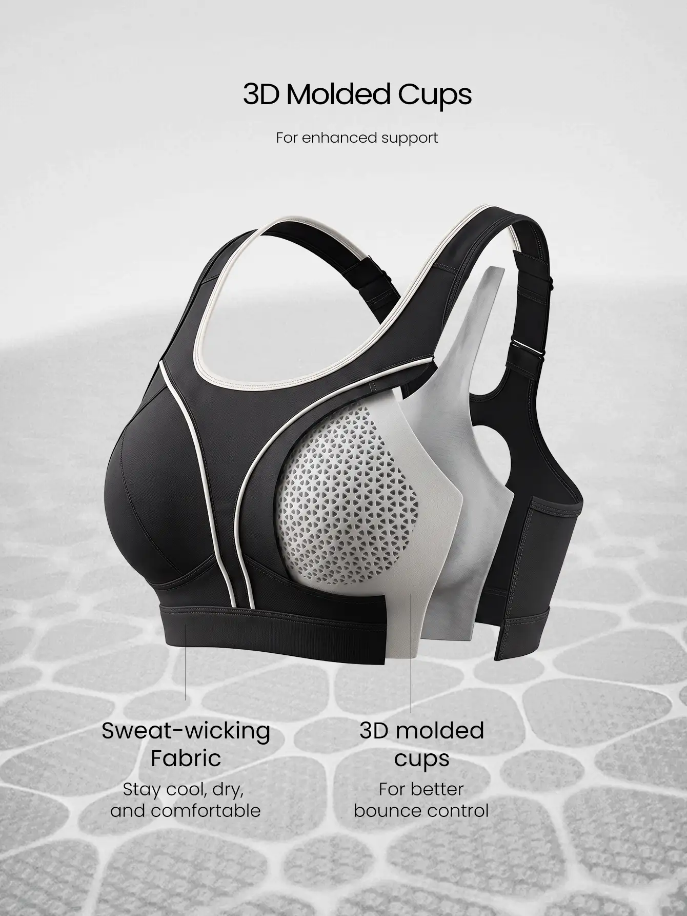 GLOWMODE Quick Dry Sun Protective Sculpt Support Shock-Absorbing Sports Bra With Adjustable Straps & Keyhole Back High Impact Workout Gym Training Fitness Wear - Black - View 4