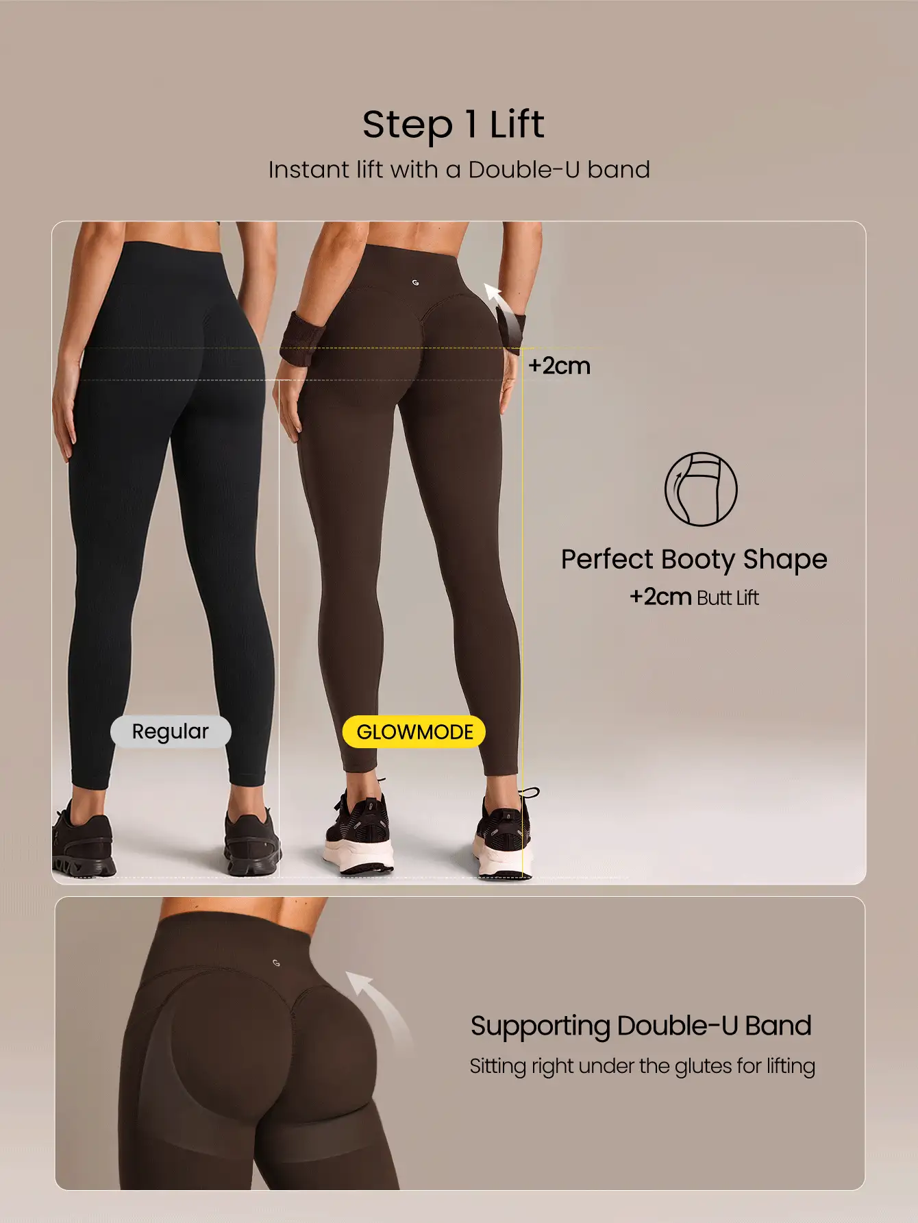 GLOWMODE 24" Peakbum-Lift FeatherFit™-Sculpt Butt-Lifting Tummy Control Side Pockets Leggings Medium Impact Training Running Workout Gym Fitness Wear - Brown - View 3