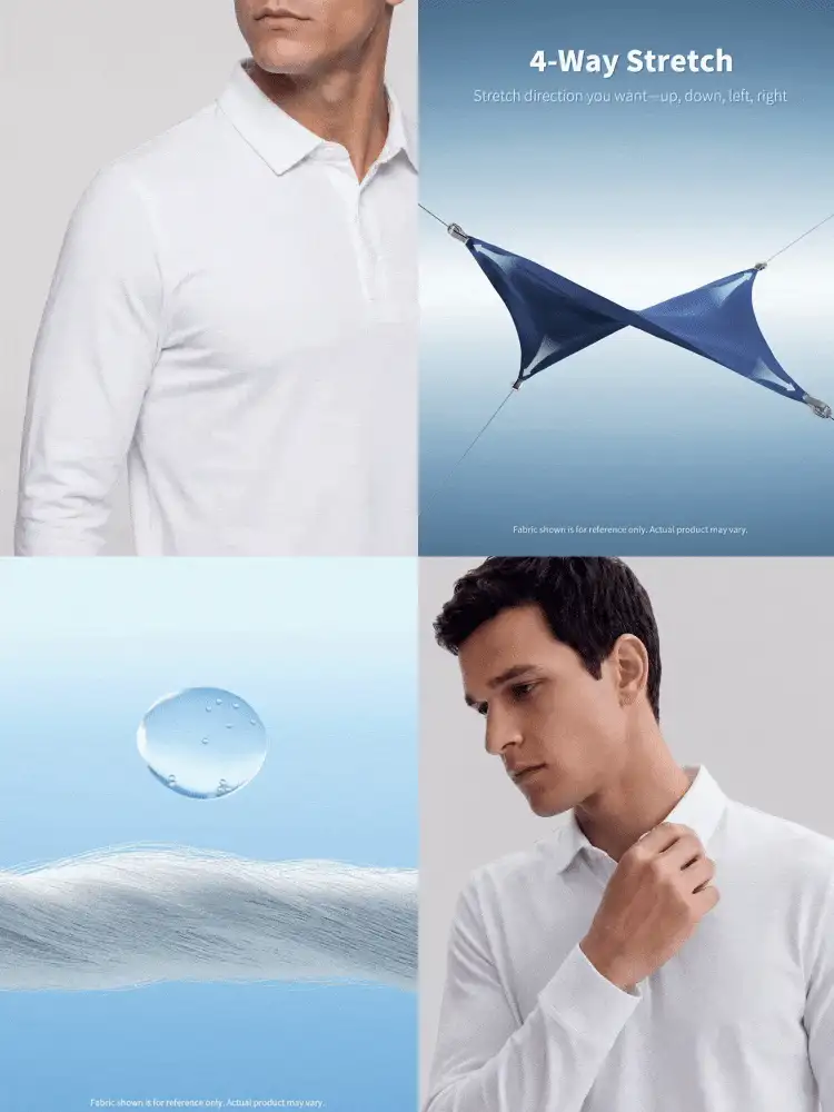 TekDrob Water Repellent And Double Anti-Odor Modal Slim Polo With Long Sleeves - White - View 2