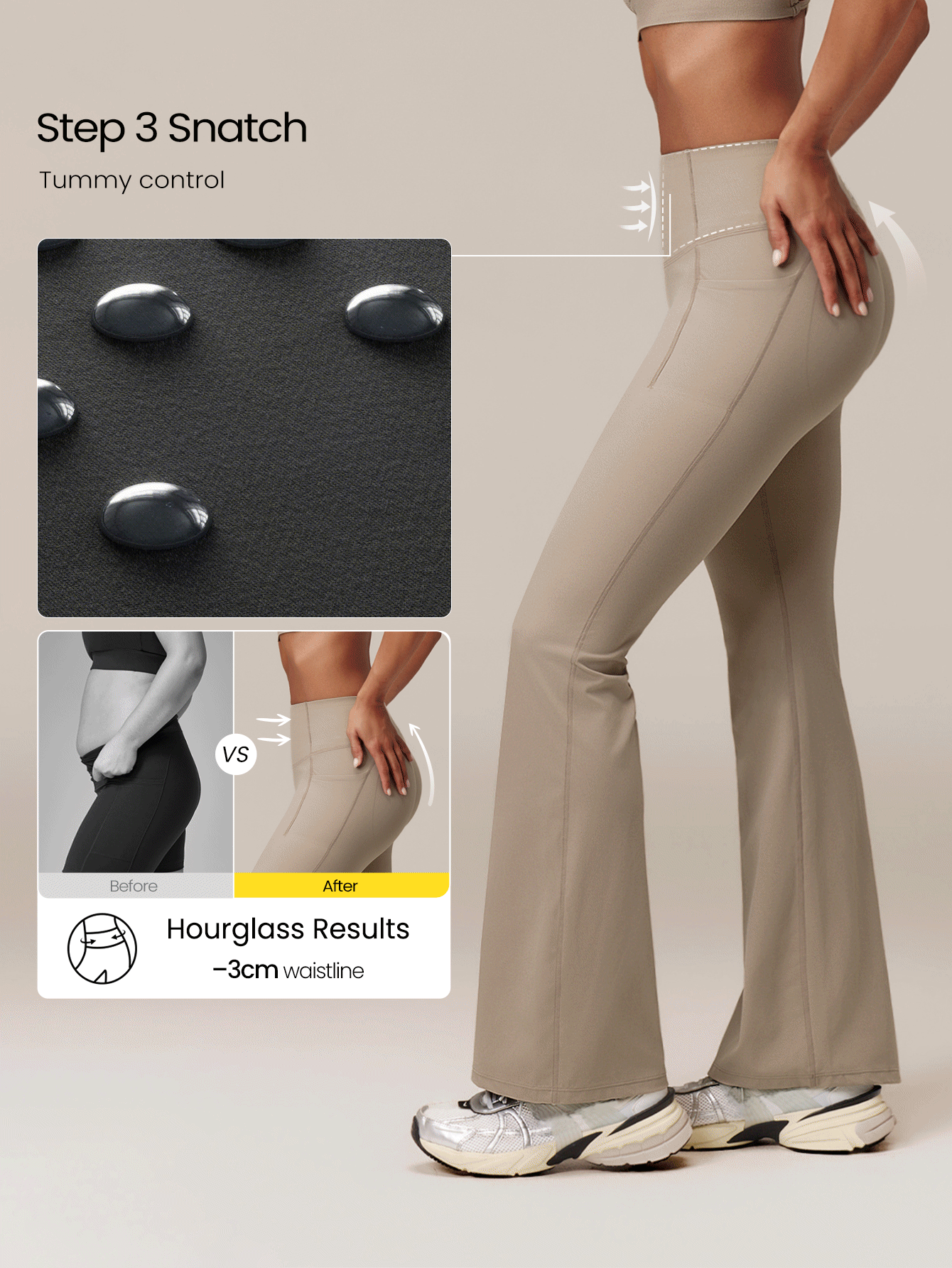 GLOWMODE 31" Peakbum-Lift FeatherFit™-Sculpt Butt-Lifting Tummy Control Flare Leggings With Side Pockets Training Running Workout Gym Fitness Wear - Khaki - View 5