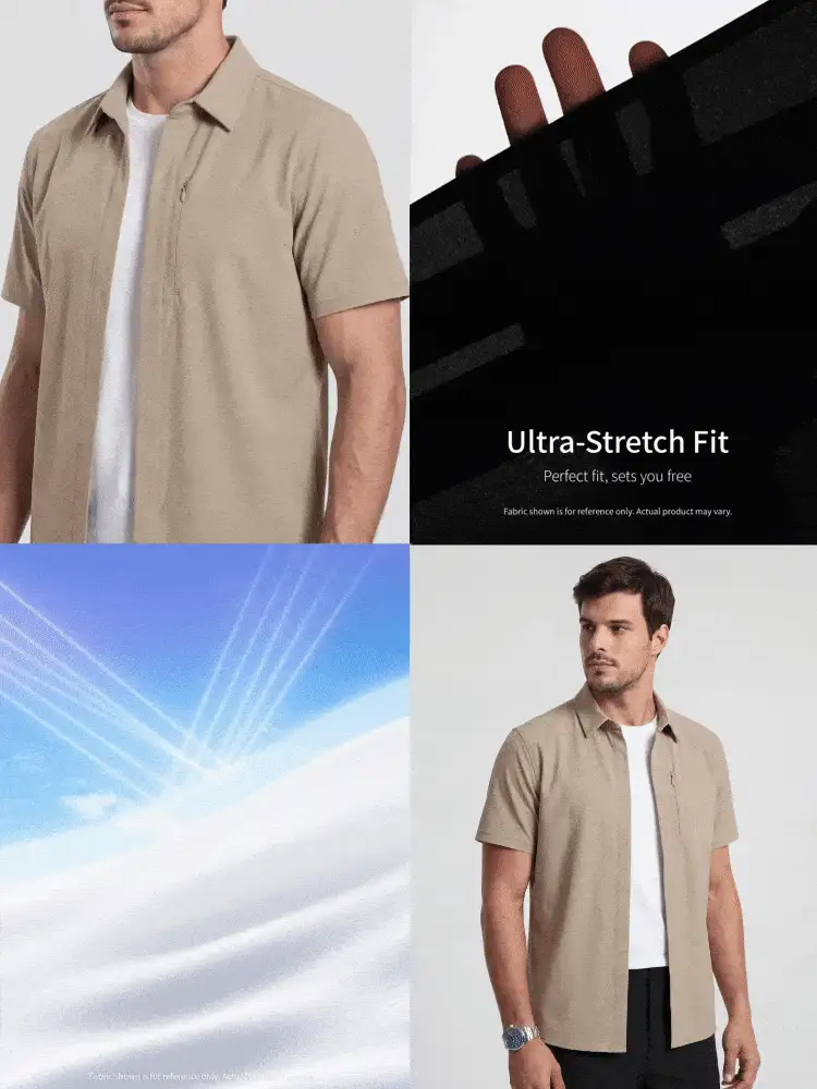 TekDrob Water Repellent And UV Protection Polyamide Shirt With Hidden Plackets And Front Single Pocket - Khaki - View 2