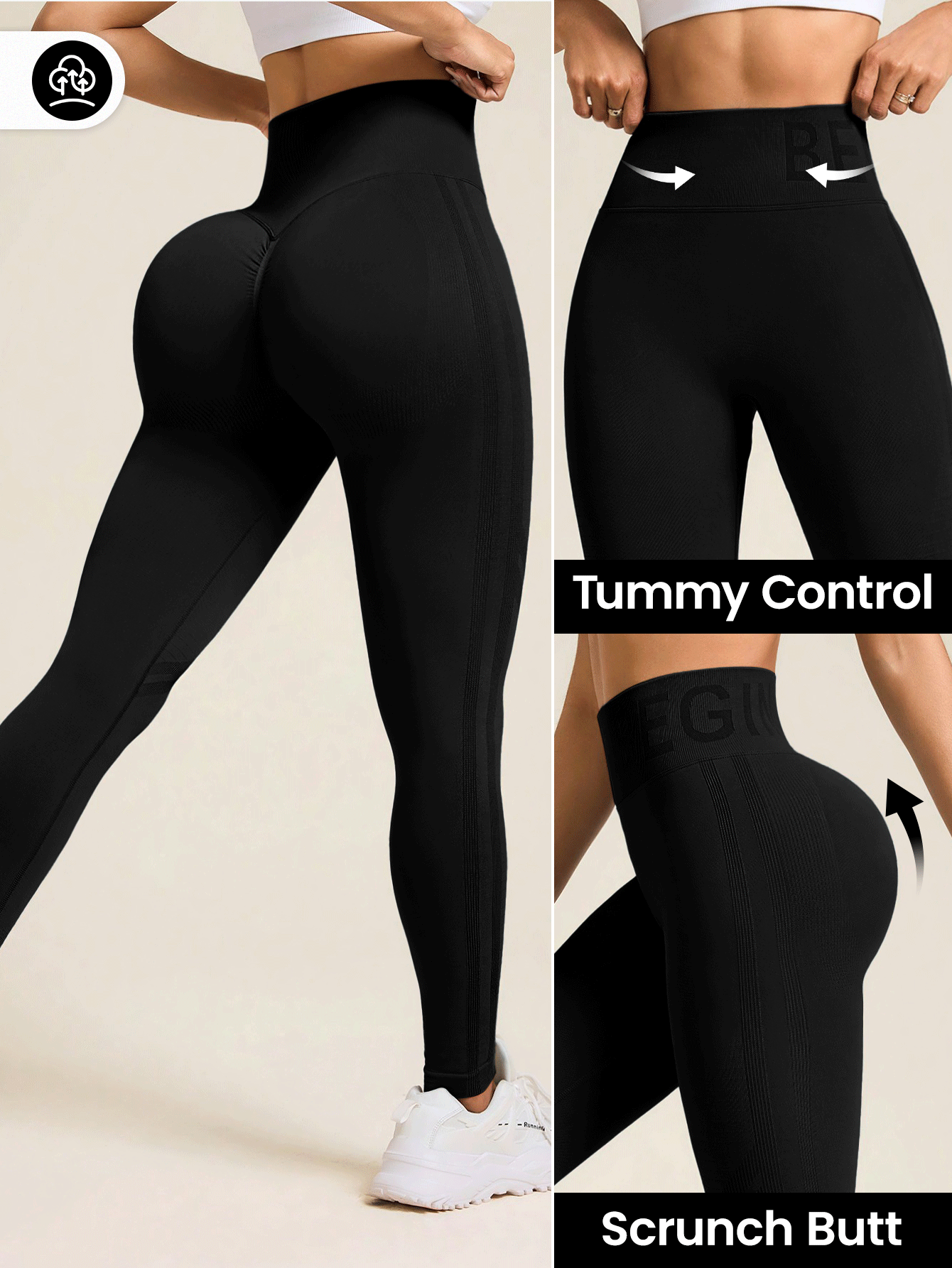 Eassivo Eassivo Women's High Waist Seamless Leggings For Daily Fitness & Workout Shapewear Leggings - Black - View 4