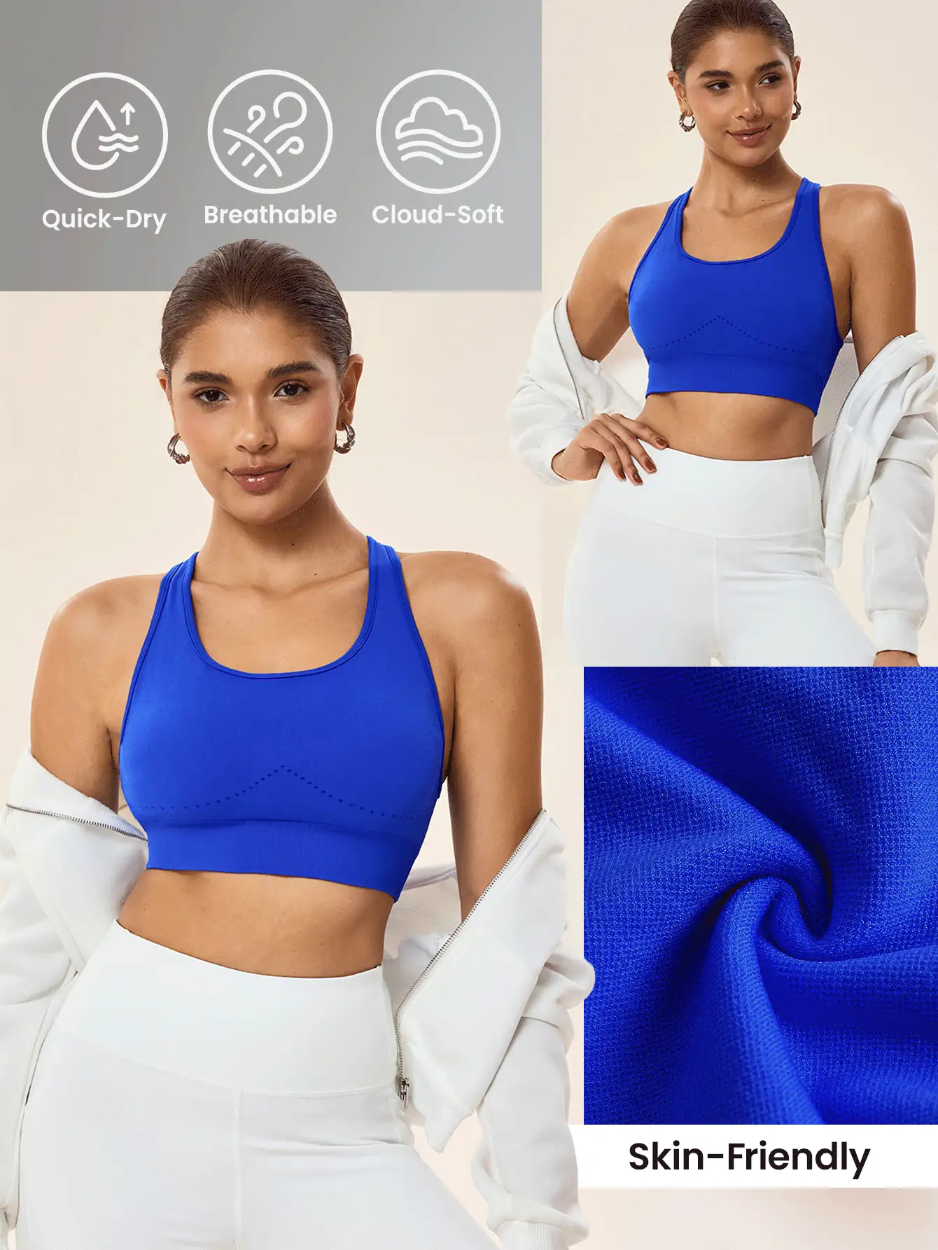 Gameset SHEIN Sport Kamisol Yoga Olahraga Tanpa Jahitan dengan Desain Silang dan Tanpa Punggung Warna Polos untuk Wanita - Royal Blue - View 6