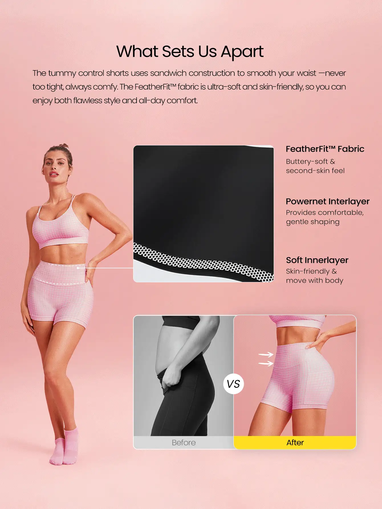 GLOWMODE 4.3" FeatherFit™ Anti-Slip Pocket Bike Shorts Non Front Seam Low Impact Cycling Running Gym Workout Summer - Bubblegum Pink - View 2