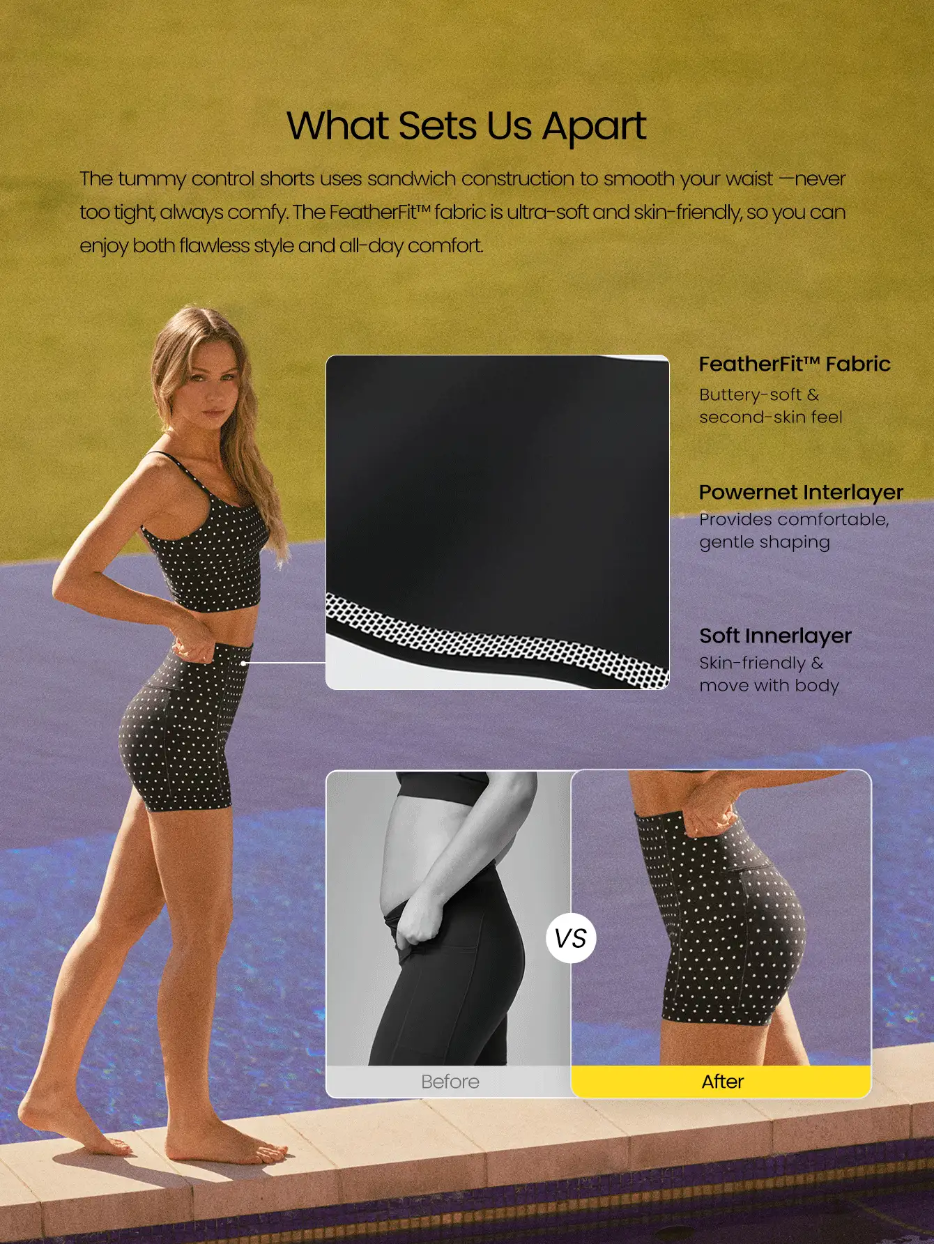 GLOWMODE 4.3" FeatherFit™ Anti-Slip Pocket Bike Shorts Non Front Seam Low Impact Cycling Running Gym Workout - Black and White - View 3