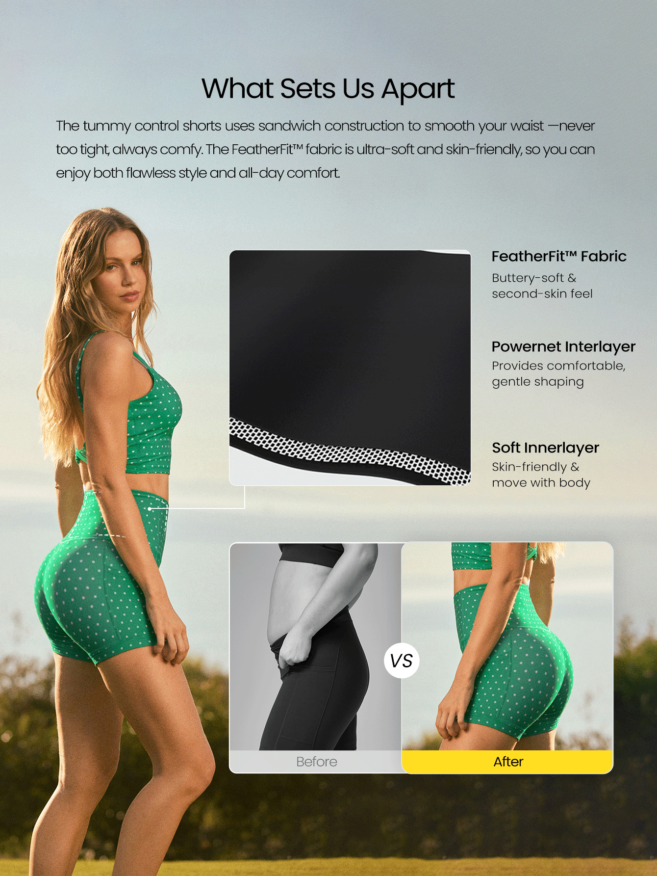 GLOWMODE 4.3" FeatherFit™ Anti-Slip Pocket Bike Shorts Non Front Seam Low Impact Cycling Running Gym Workout Summer - Green - View 3