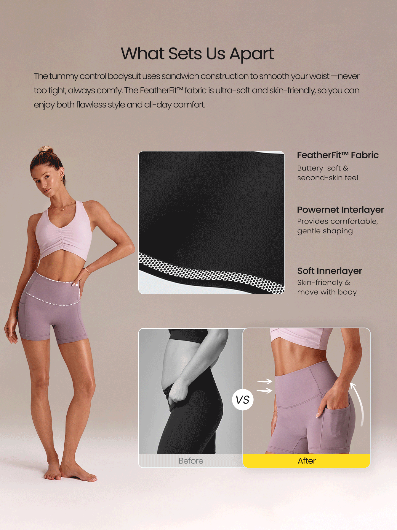GLOWMODE 4.3" FeatherFit™ Anti-Slip Pocket Bike Shorts Non Front Seam Low Impact Cycling Running Gym Workout Summer - Elderberry - View 2