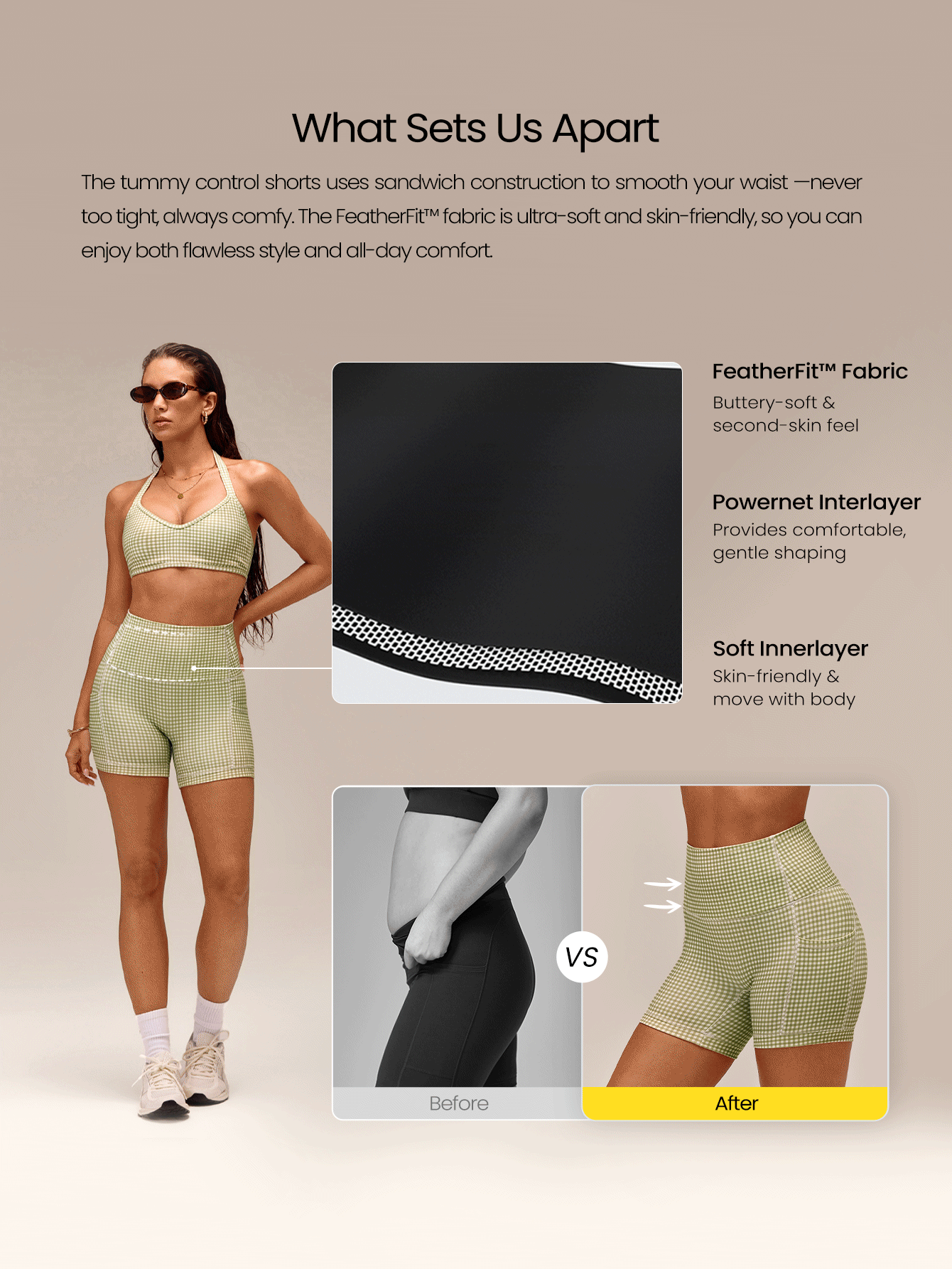 GLOWMODE 4.3" FeatherFit™ Anti-Slip Pocket Bike Shorts Non Front Seam Low Impact Cycling Running Gym Workout Summer - Moss Green - View 2