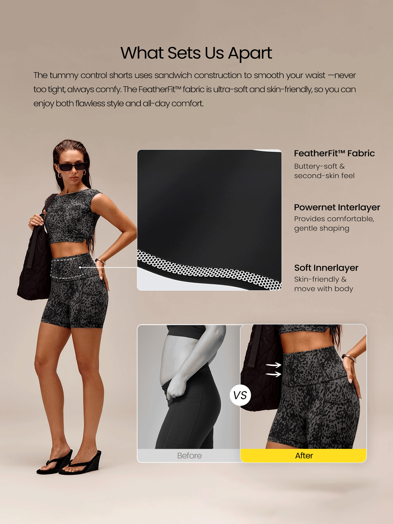 GLOWMODE 4.3" FeatherFit™ Anti-Slip Pocket Bike Shorts Non Front Seam Low Impact Cycling Running Gym Workout Summer - Black - View 2