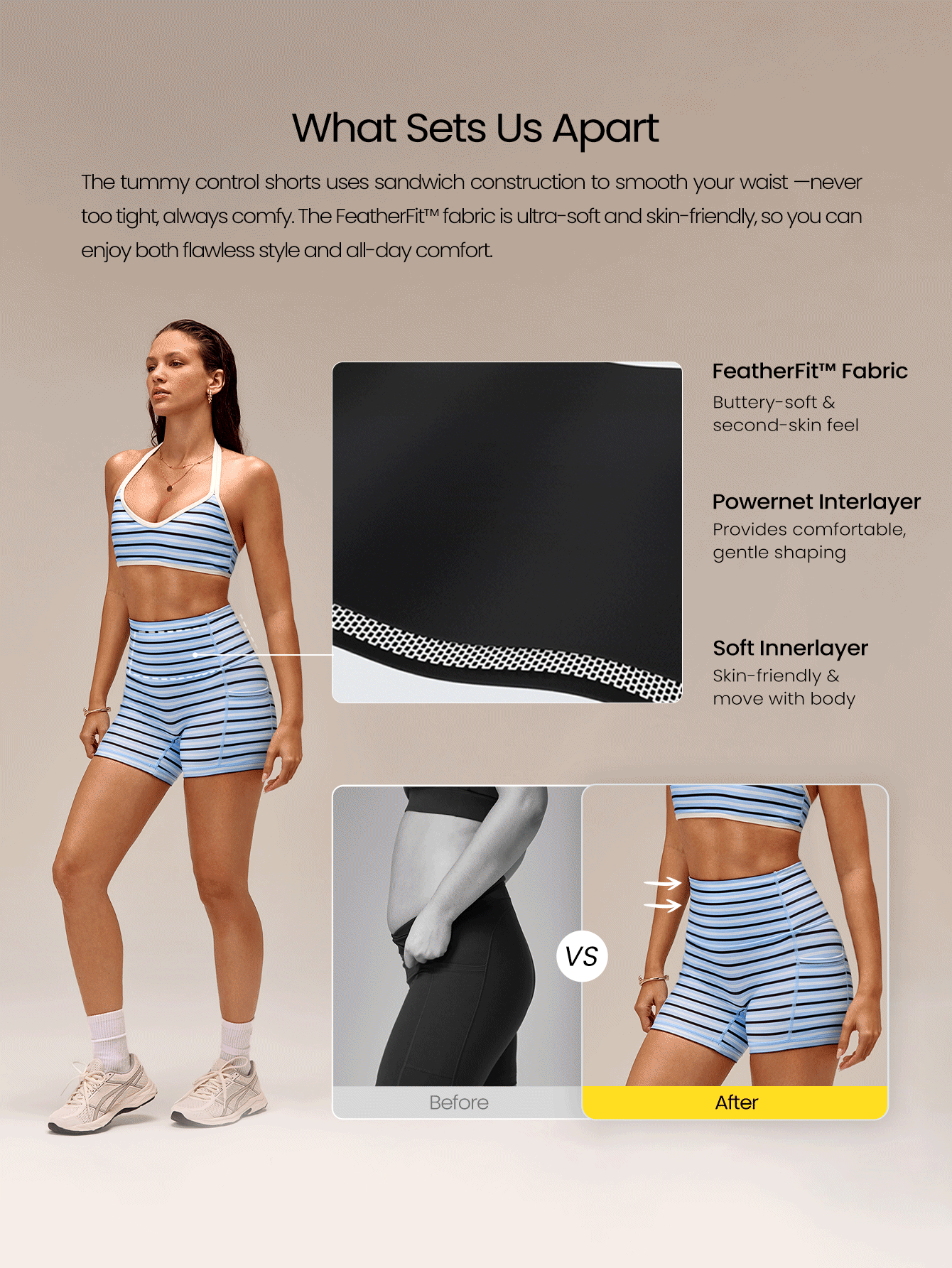 GLOWMODE 4.3" FeatherFit™ Anti-Slip Pocket Bike Shorts Non Front Seam Low Impact Cycling Running Gym Workout Summer - Blue - View 2