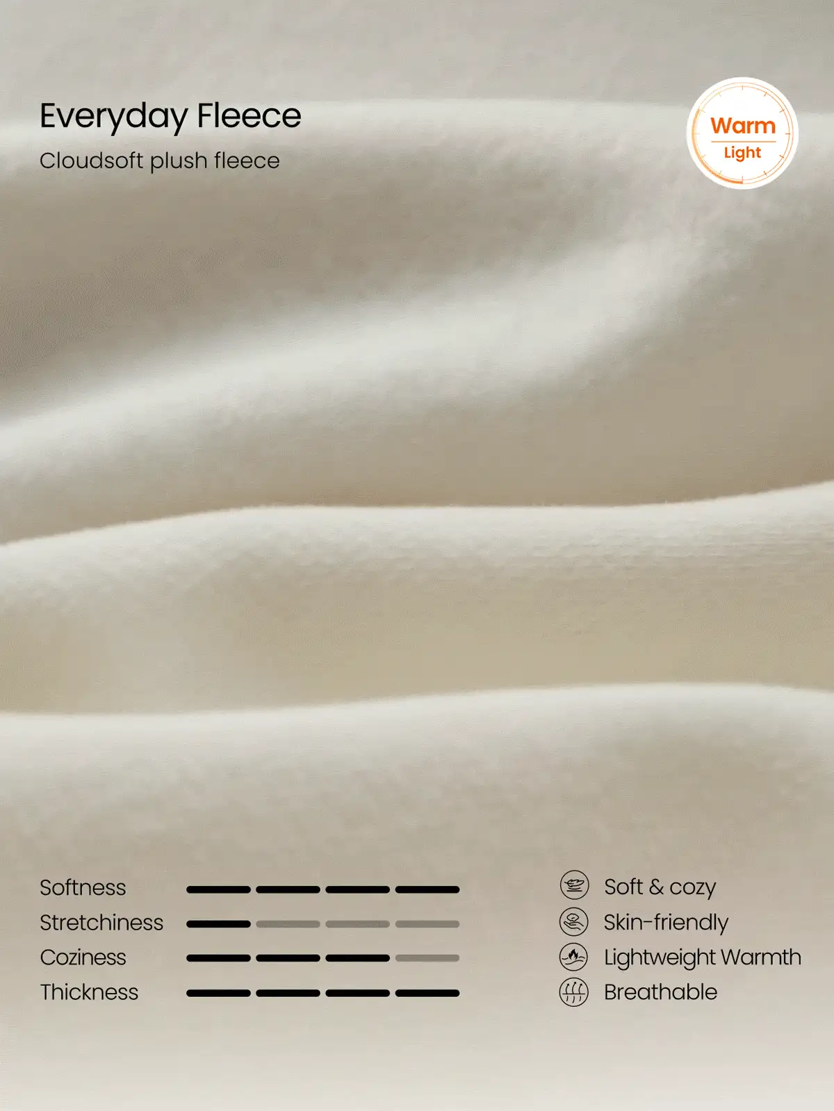GLOWMODE Everyday Fleece Chilly Days Relaxed Hoodie Jacket With Ribbed Cuffs & Hem Waist-Length Daily Casual Fall Winter Wear - Pearl White - View 5