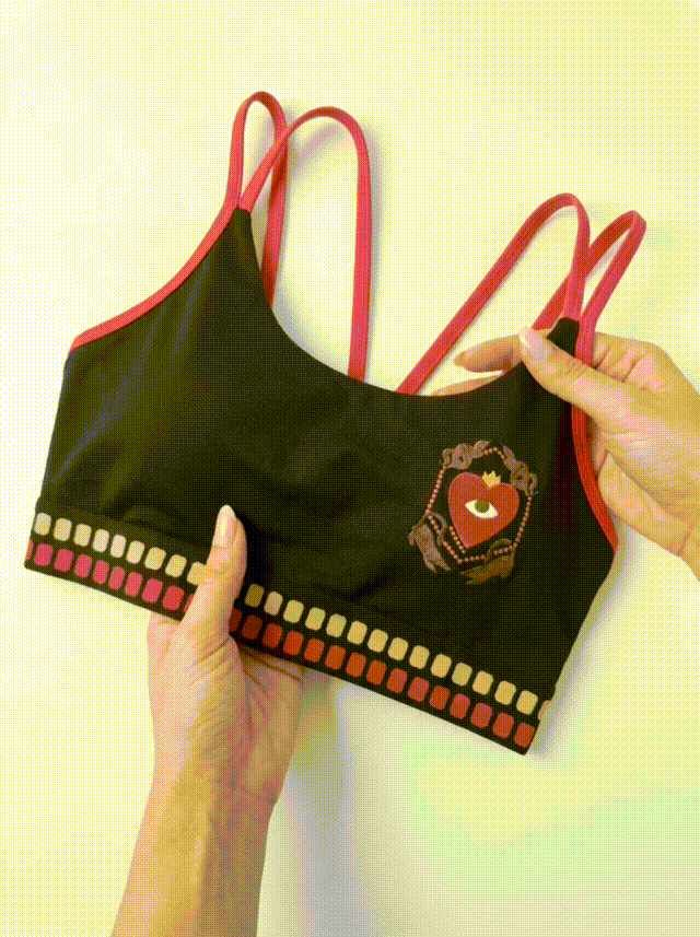 CAJUNI Women's Colorblock Cartoon Pattern Casual Daily Sports Bra - Black - View 8