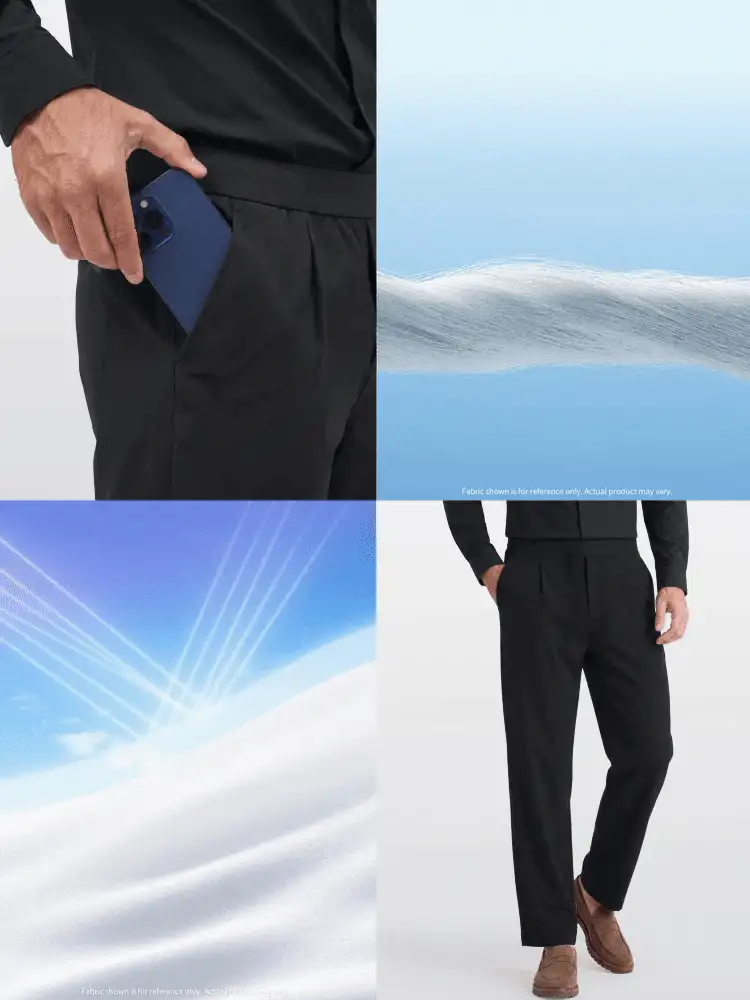 TekDrob WaterProof Pleated Pants With Smartphone Pocket And Stretch Waistband With Hidden Internal Drawcord - Black - View 2