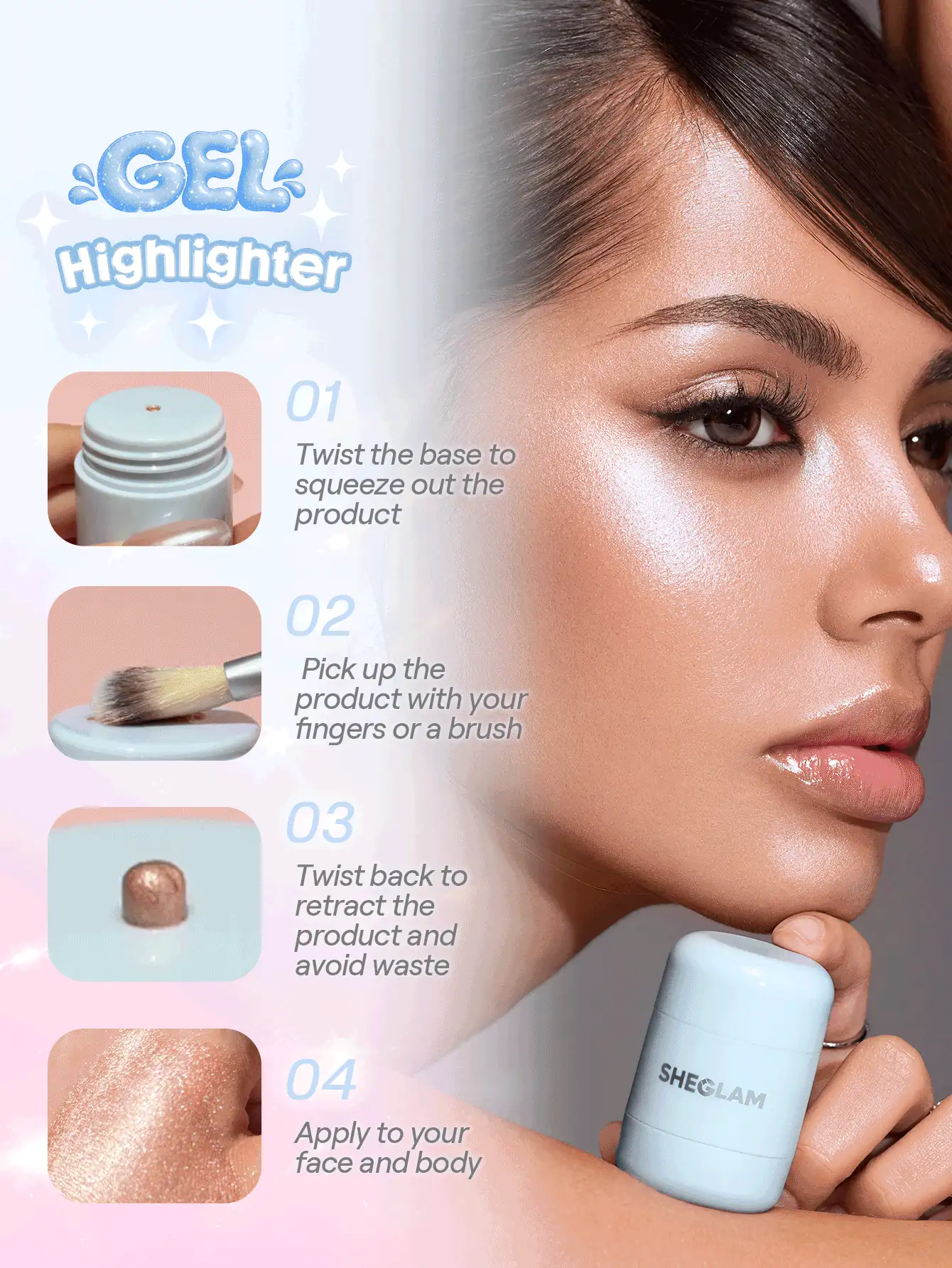Stretch & Shine Gel Highlighter-White Gold Shimmer Liquid Highlighter For Glass Skin