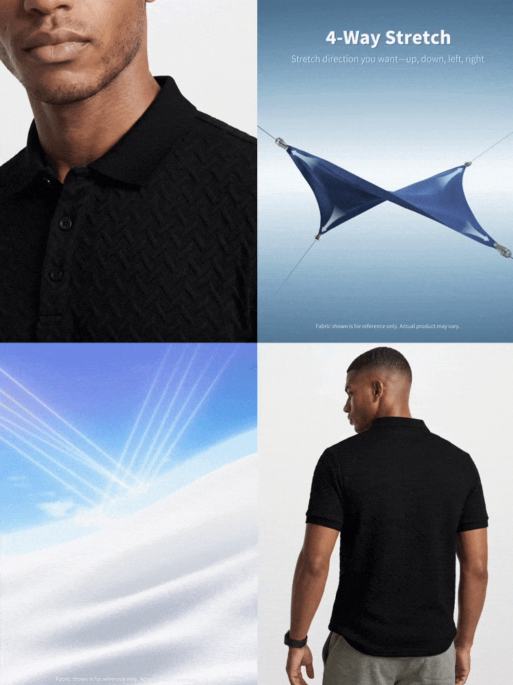 TekDrob Textured Water Repellent & Anti-Wrinkle Polo With Regular Fit, Ribbed Collar And Cuffs - Black - View 2