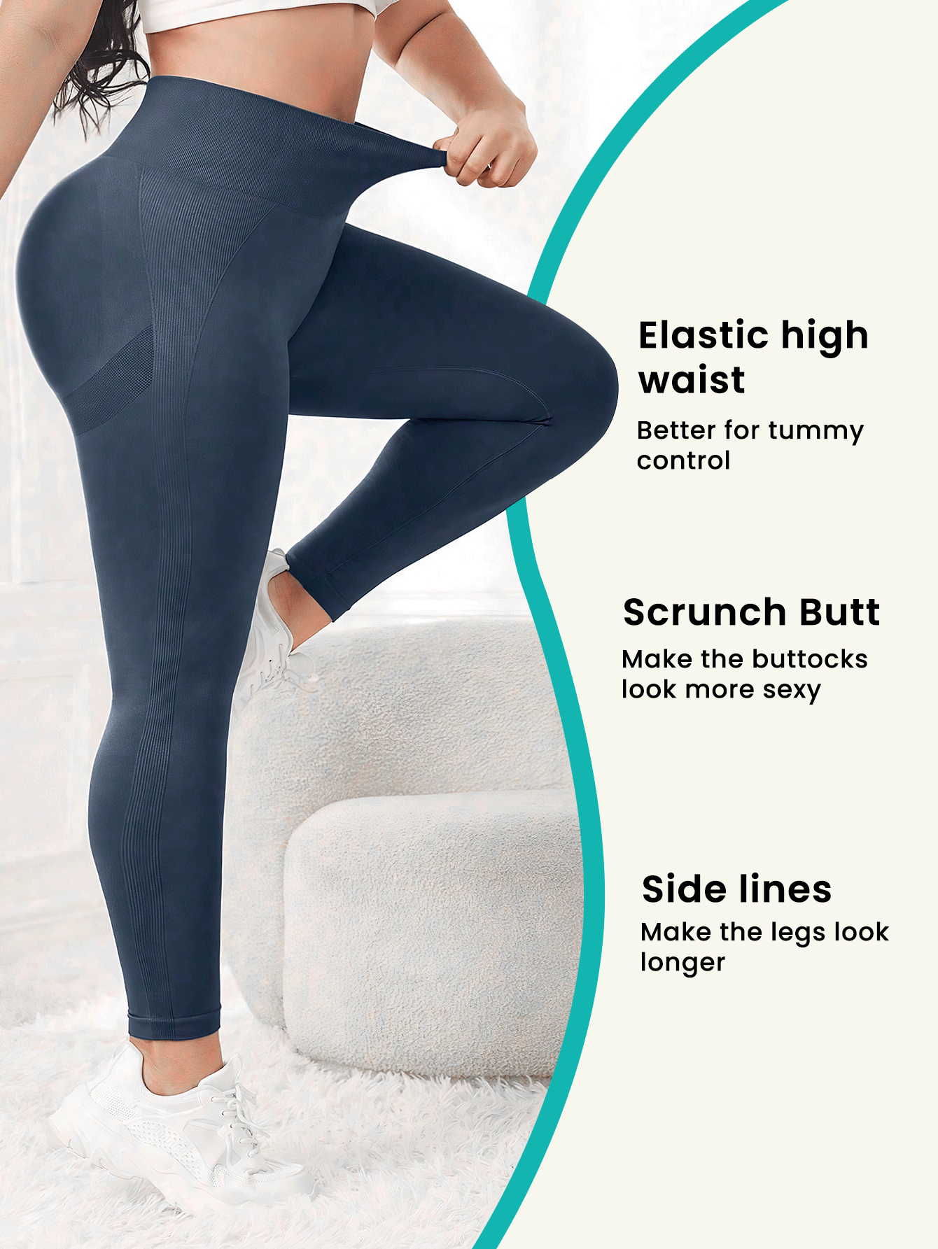 Rhythm Era Plus Size Women's Wide Waistband Yoga Fitness Leggings - Dusty Blue - View 4
