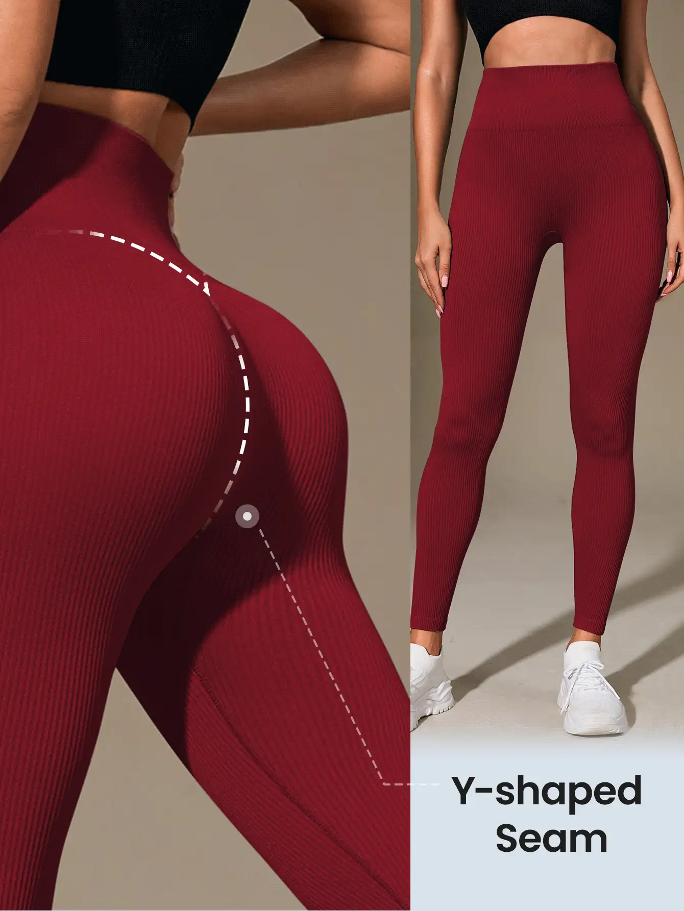Easithlete Easithlete Women's High Waisted Ribbed Seamless Slim Leggings,Cloud Soft Second-Skin Quick-Drying Breathable 4-Way Stretch Yoga Pants For Running,Cycling,Casual - Red - View 7