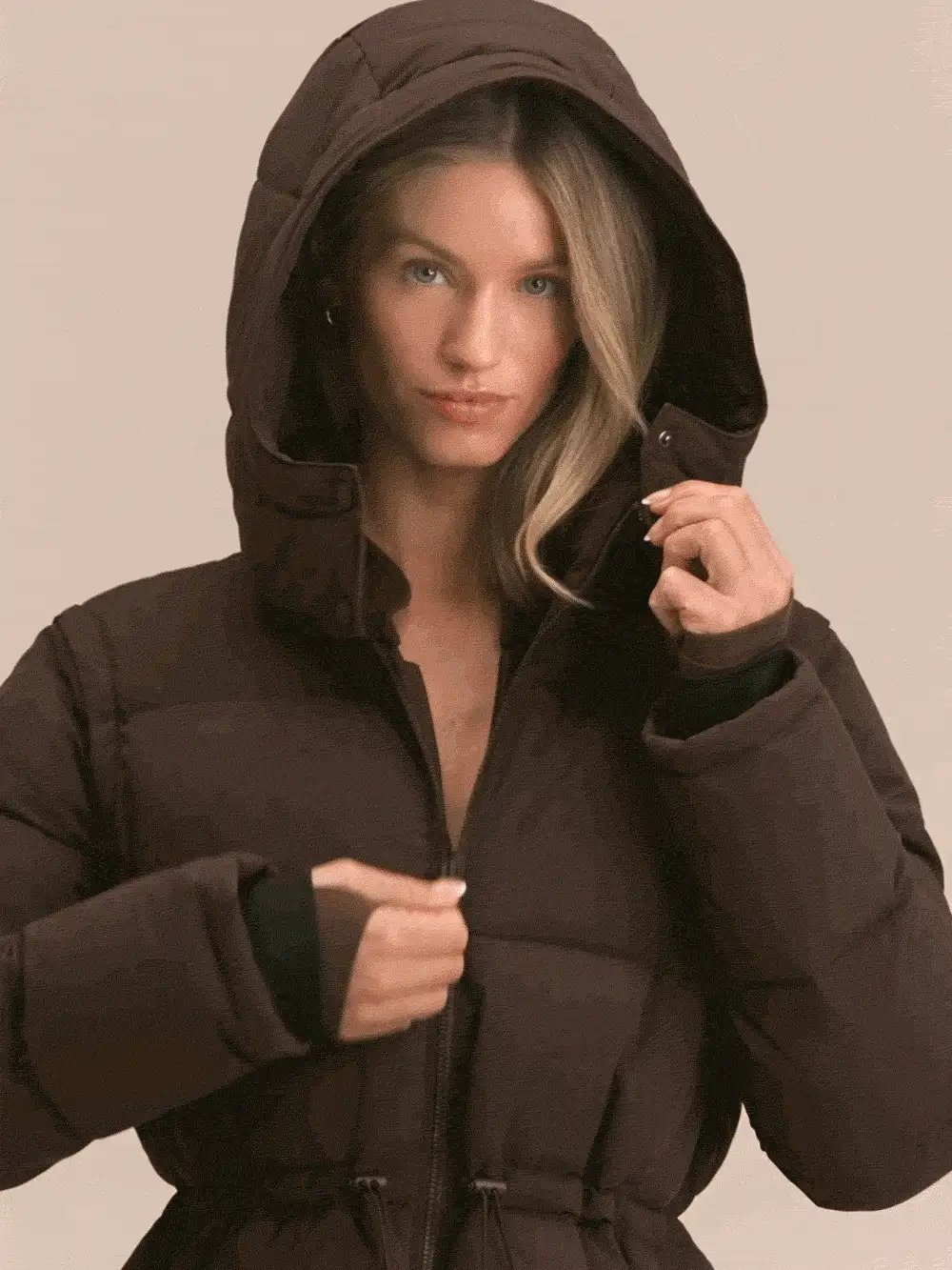 GLOWMODE Snow Day Convertible Puffer Jacket With Detachable Hood & Sleeves, Hood-To-Bag Design & Thumbhole Cuffs Fall Winter Outdoor Wear - Pearl White - View 2