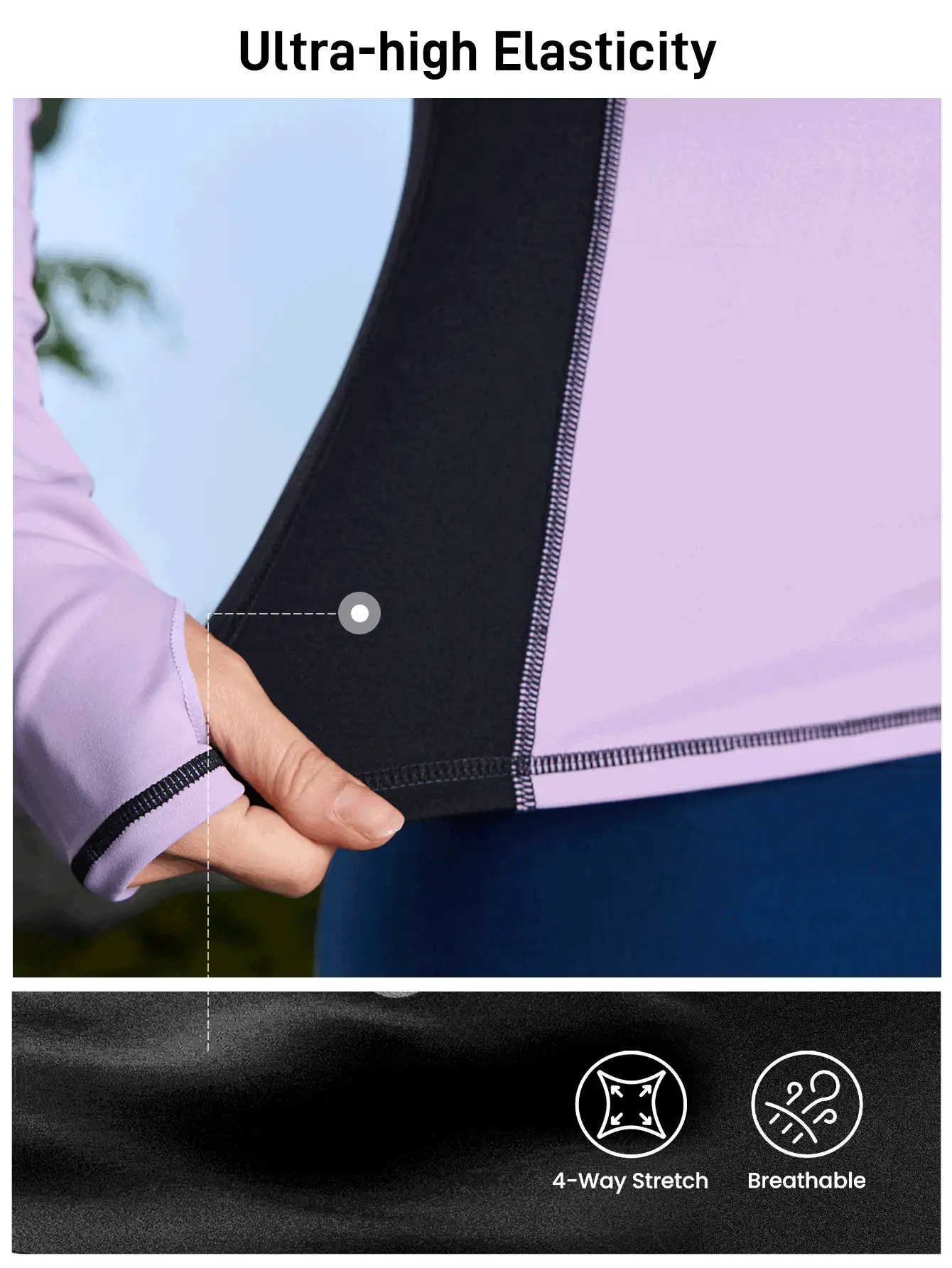 In My Nature Women's Contrast Color Round Neck Long Sleeve Hollow-Out Outdoor T-Shirt Hiking Women Clothes - Mauve Purple - View 2