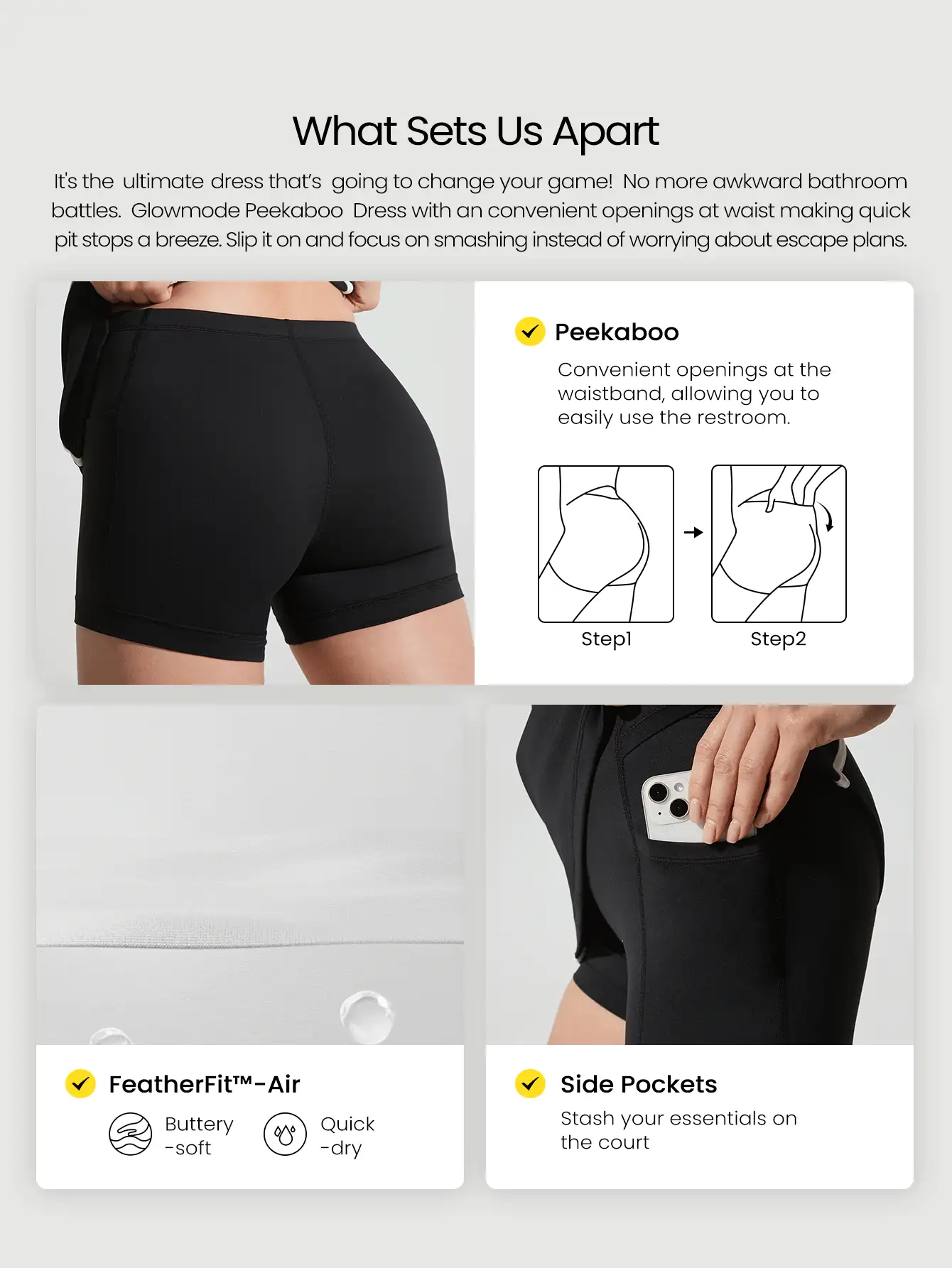 Abito FeatherFit™-Air con spalline a spaghetti regolabili, in colore a contrasto e linea A, adatto per tennis, golf, pickleball e uso casual quotidiano a basso impatto