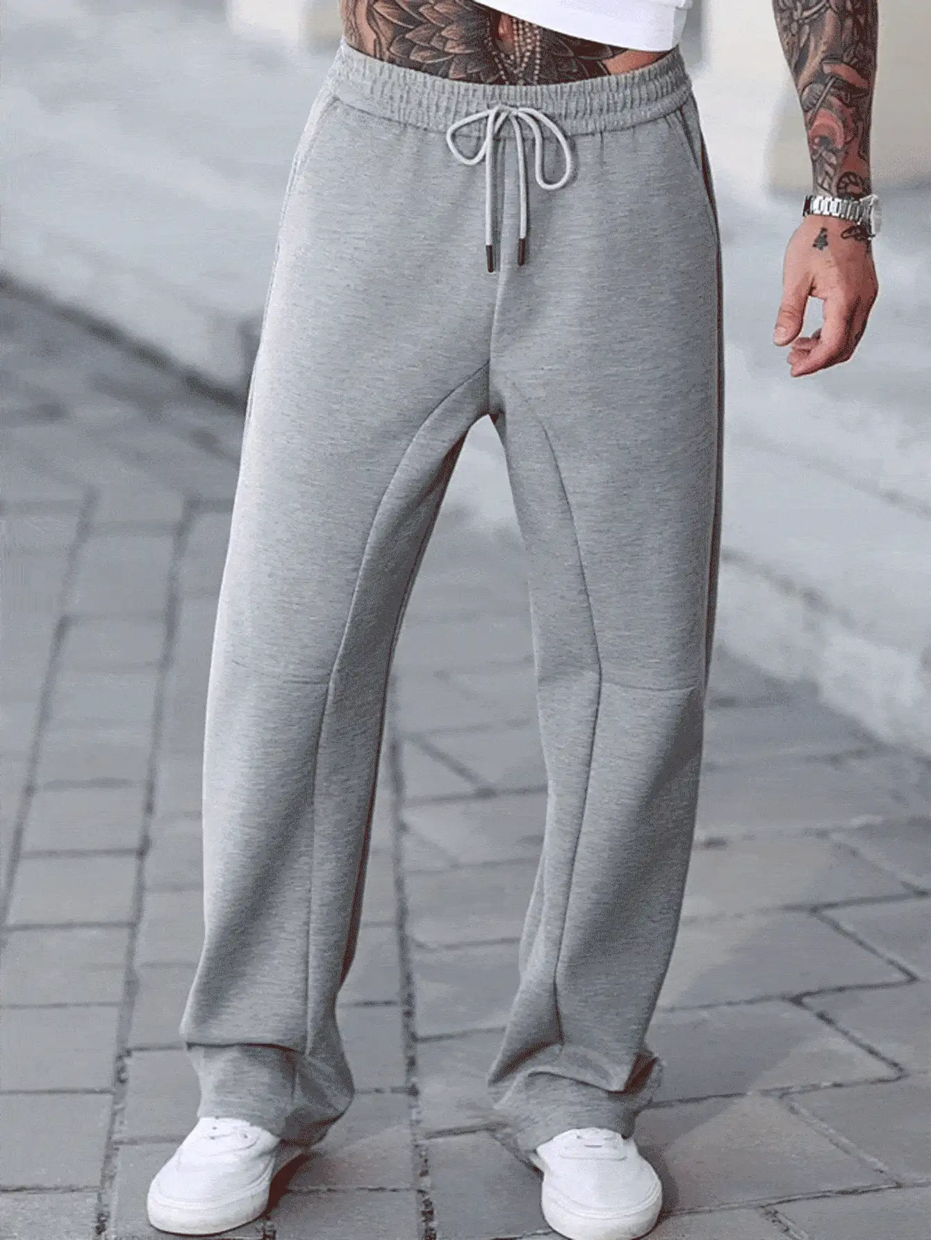 Manfinity Homme Manfinity 男式灰色运动裤，街头拼接设计阔腿休闲慢跑裤 - 灰色 - 查看 2