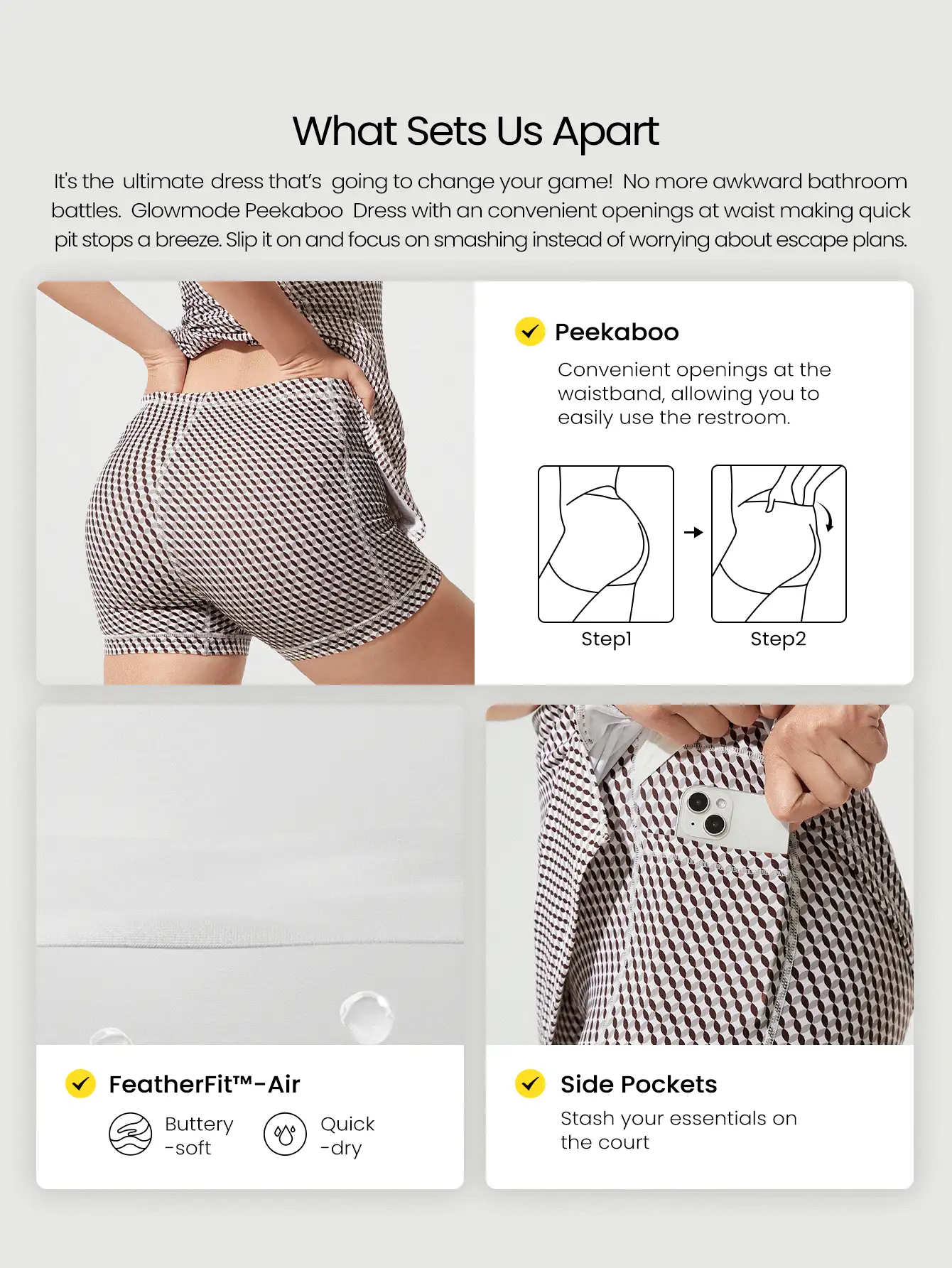 GLOWMODE FeatherFit™-Air Elevate A-Line Built-In Peekaboo Short Pocket Mini Slip Dress Low Impact Daily Summer Quick Dry Moisture Wicking - Multicolor - View 2