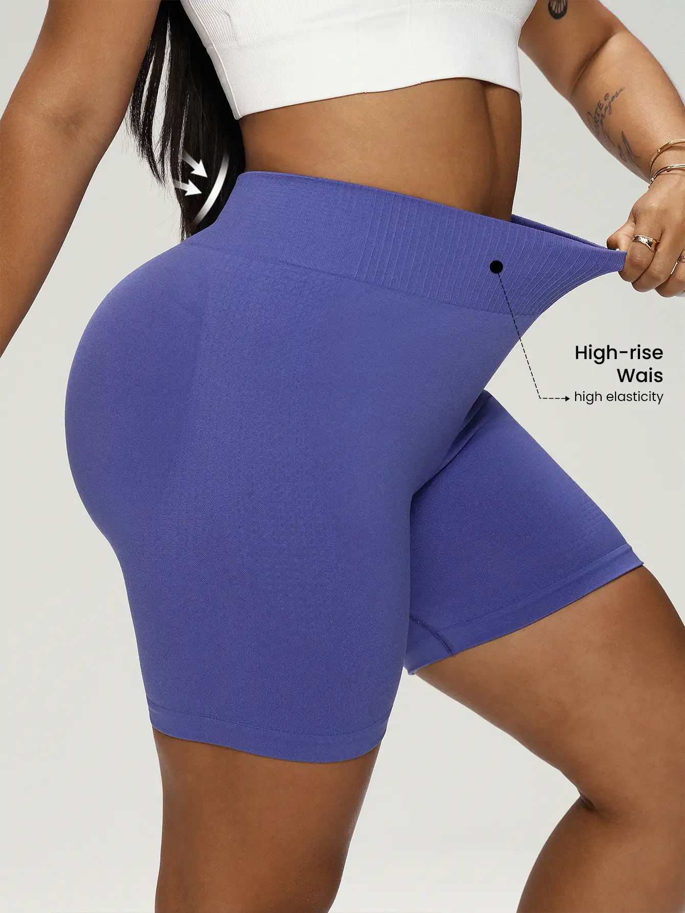 Rhythm Era Plus Size Women Solid Color Elastic Waist Seamless Sport Shorts, Summer - Purple - View 6