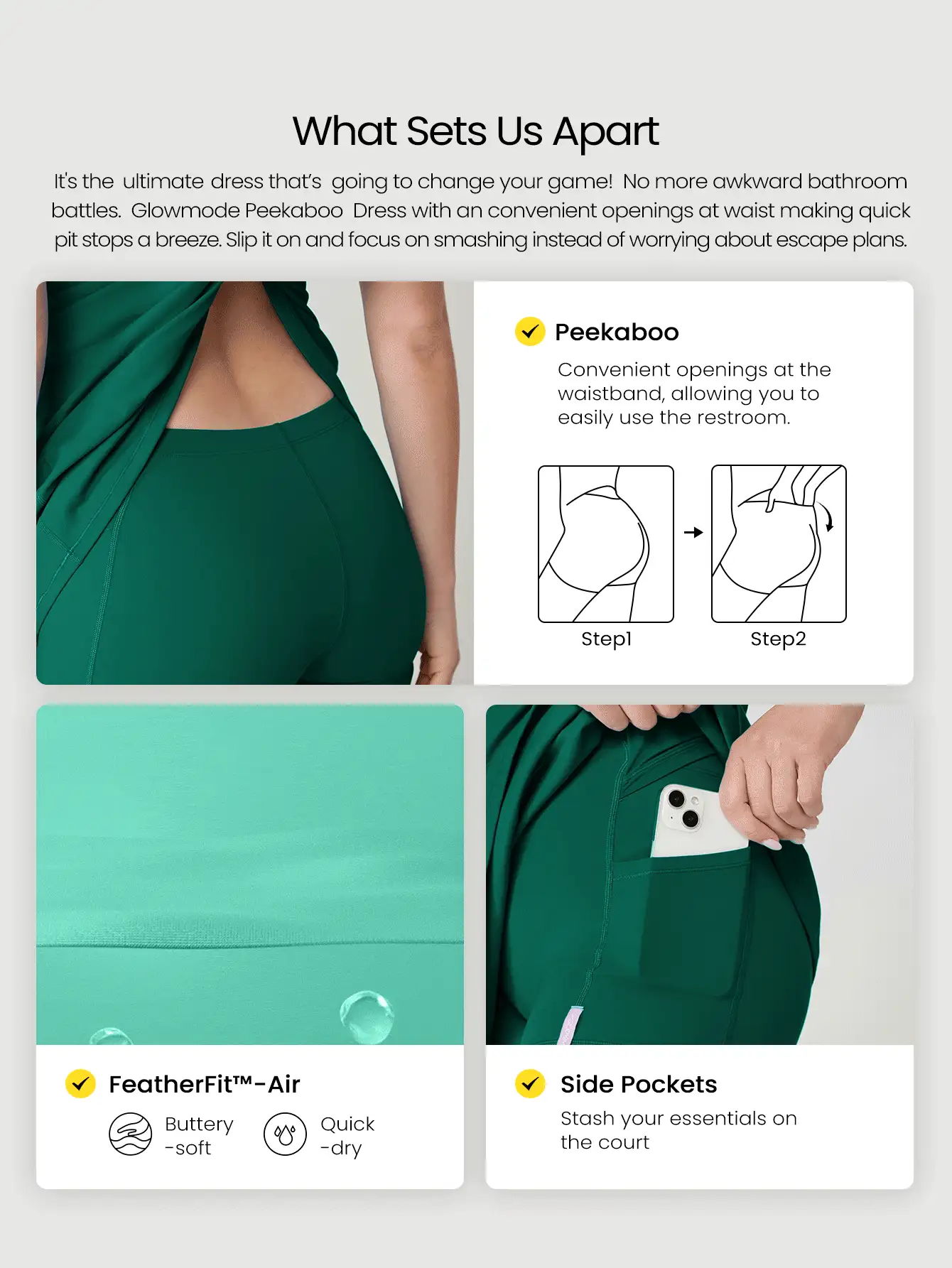 FeatherFit™-Air Peekaboo Everyday Built-In Shorts Pocket Anti-Slip Dress Light Support Low Impact Yoga Pilates Studio Spring Dress Summer Quick Dry Moisture Wicking