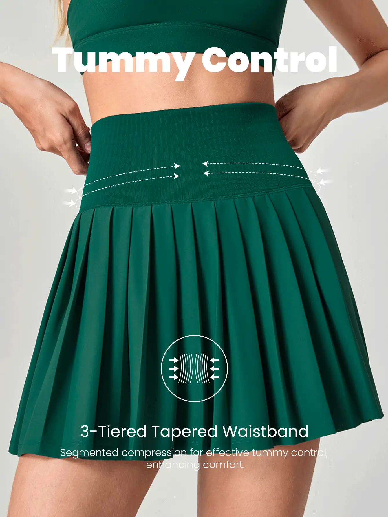 Pleated Tummy Control Pocket Skirt With Hidden Shorts Light Support Tennis Golf Daily Gym Summer