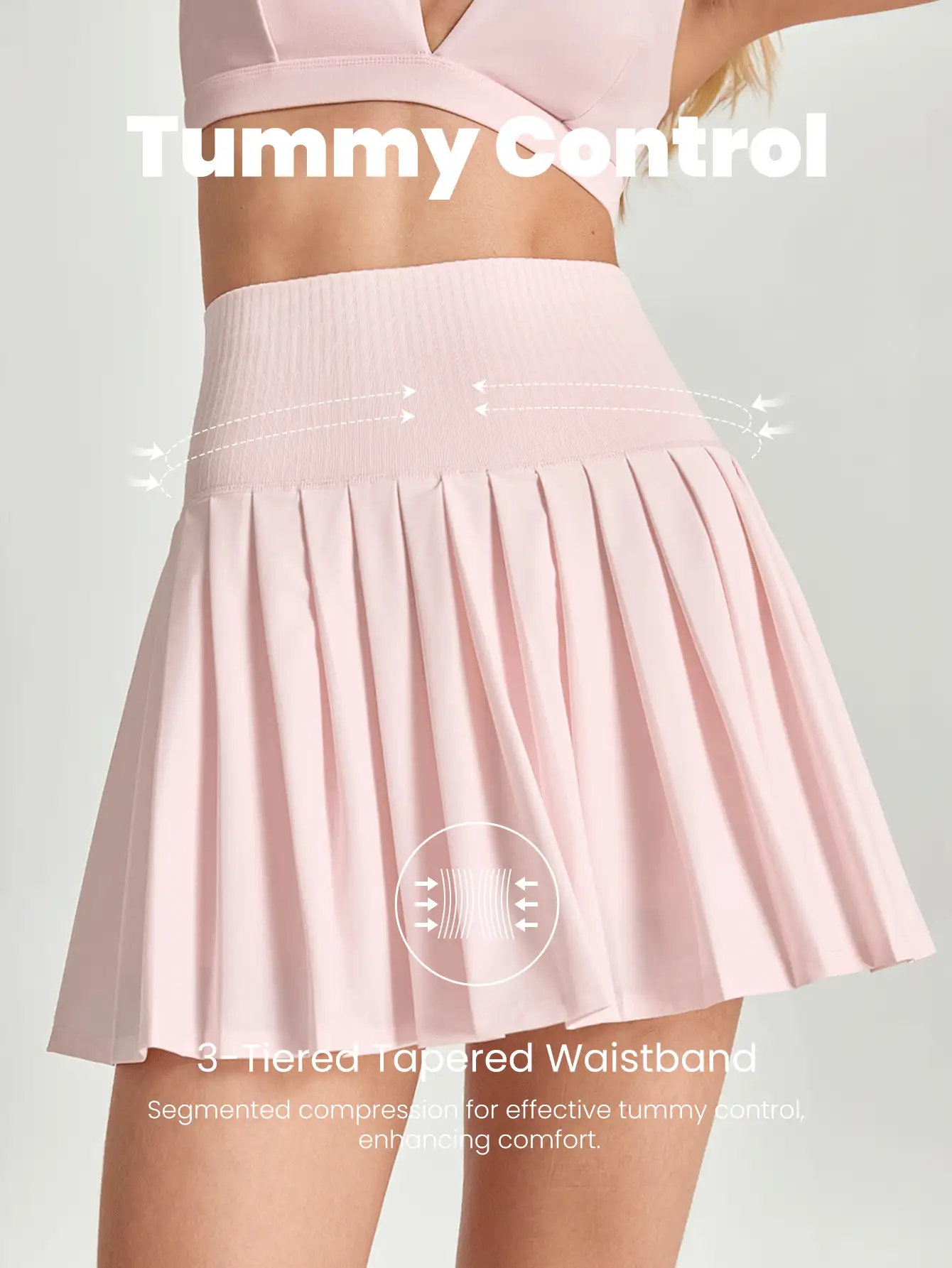 Pleated Tummy Control Pocket Skirt With Hidden Shorts Light Support Tennis Golf Daily Gym