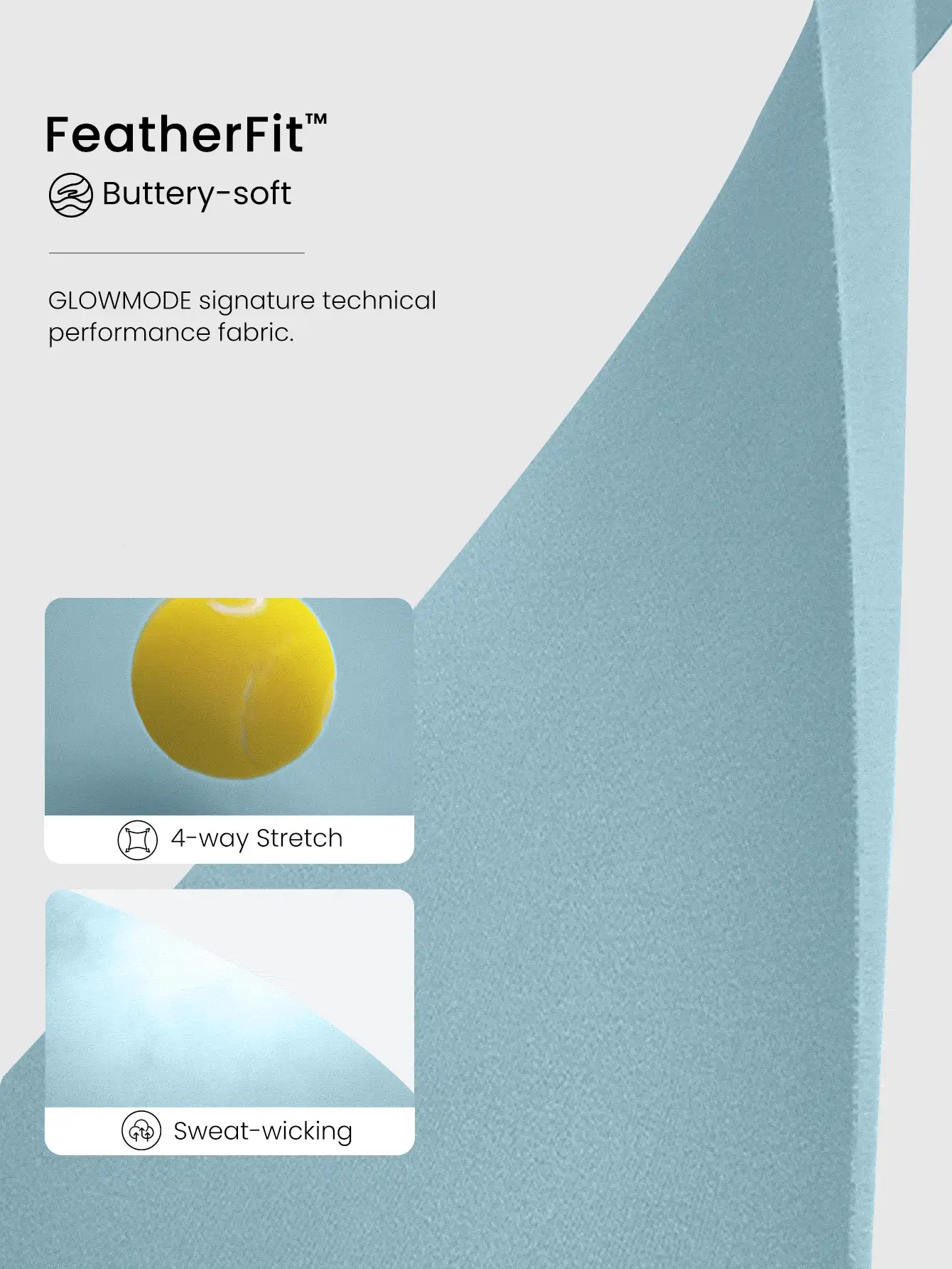 GLOWMODE 4.3英寸FeatherFit™防滾動口袋單車短褲，無前縫線透氣騎行健身跑步短褲 - 水藍色 - 查看 5