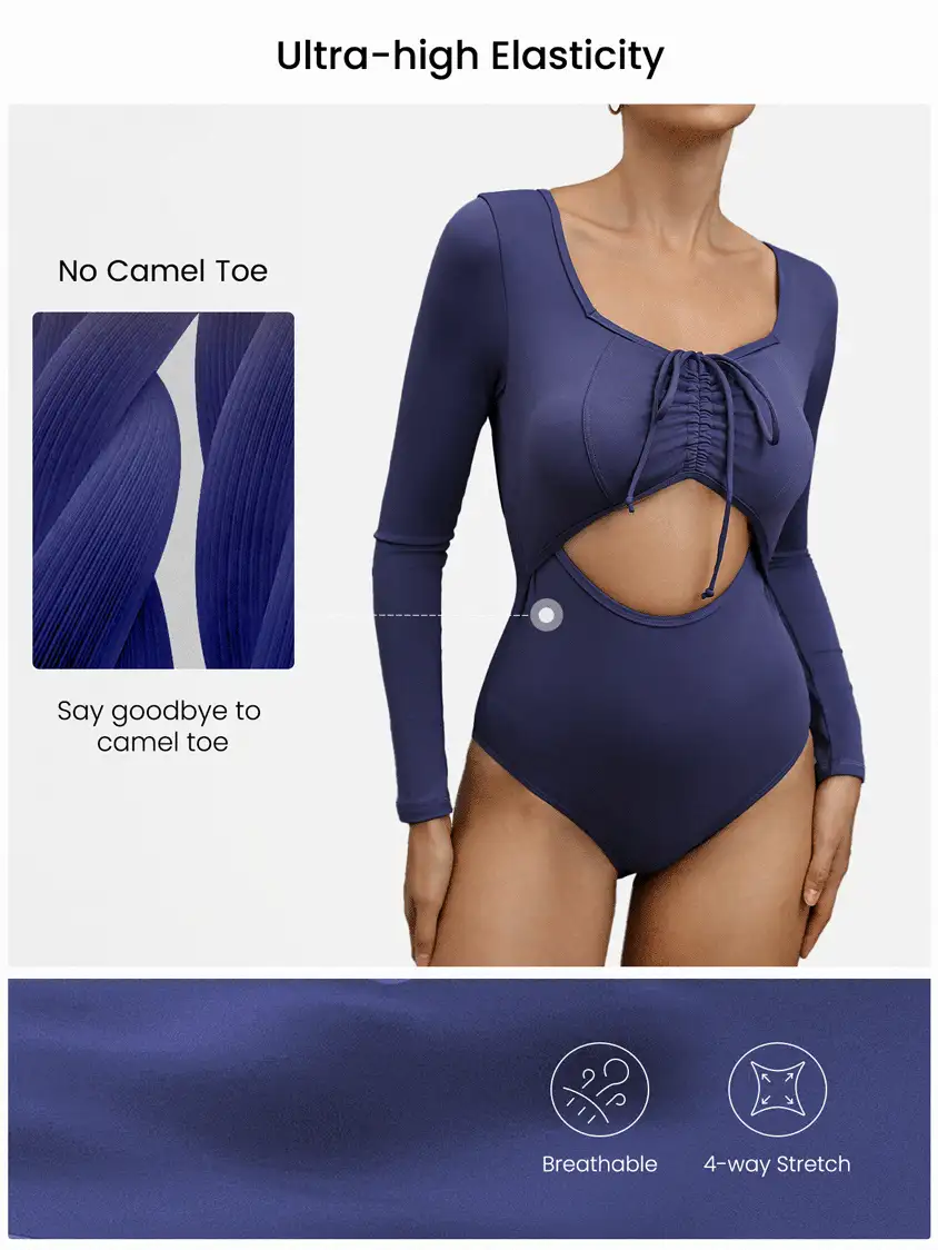 Activina Women's Solid Color Front Tie Extremely Long Sleeve Hollow Minimalist Fitted Jumpsuit