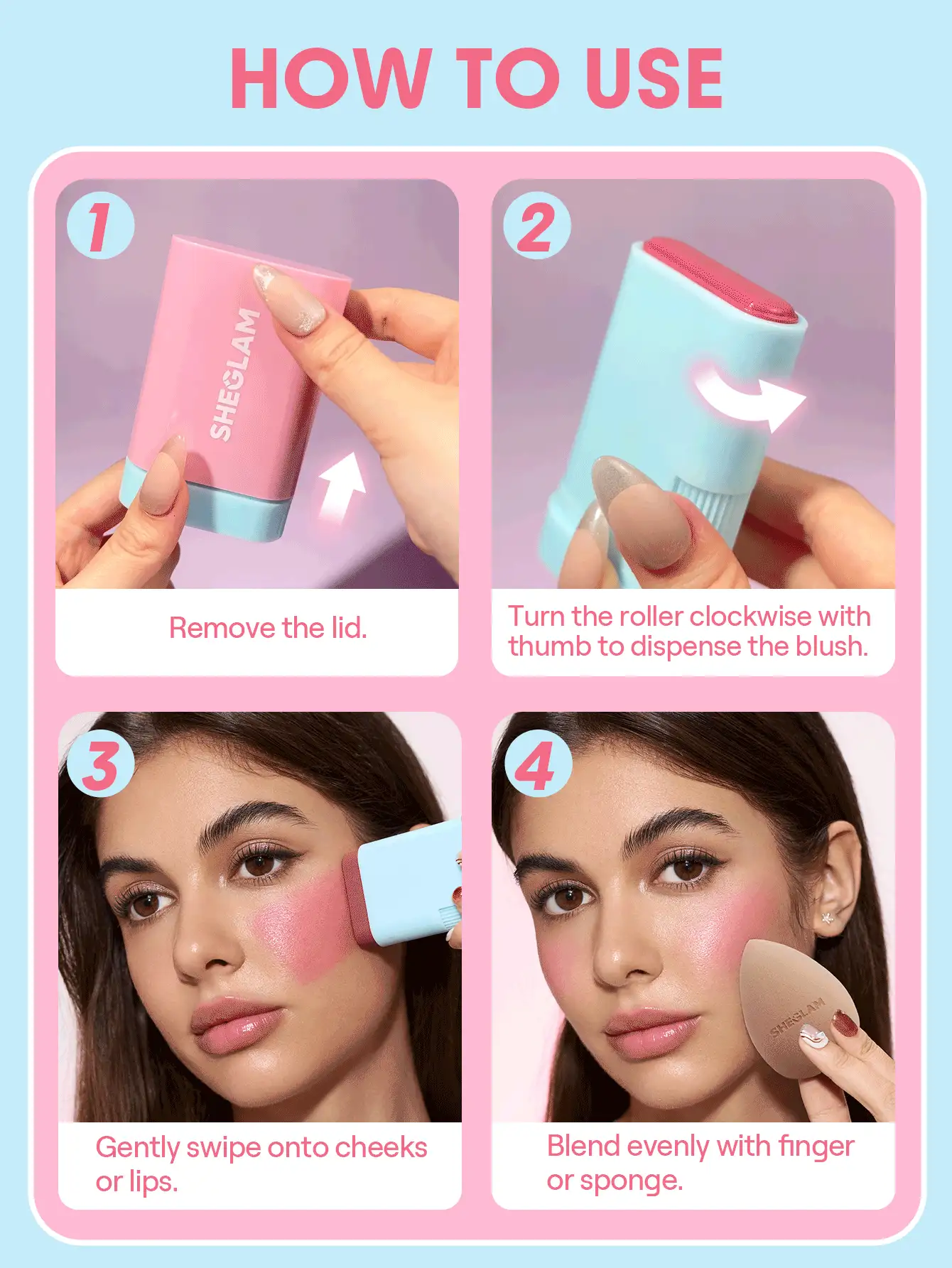 SHEGLAM Glass Glow Blush Stick-Pink Lemonade Rare Brand Beauty Makeup Face Paint Cosmetic For Women Girls Perfect For Winter Spring Ideal For Y2K Fancy Fashion Suitable For Birthday Gift Party Ready Best Color - Pink Lemonade - View 3