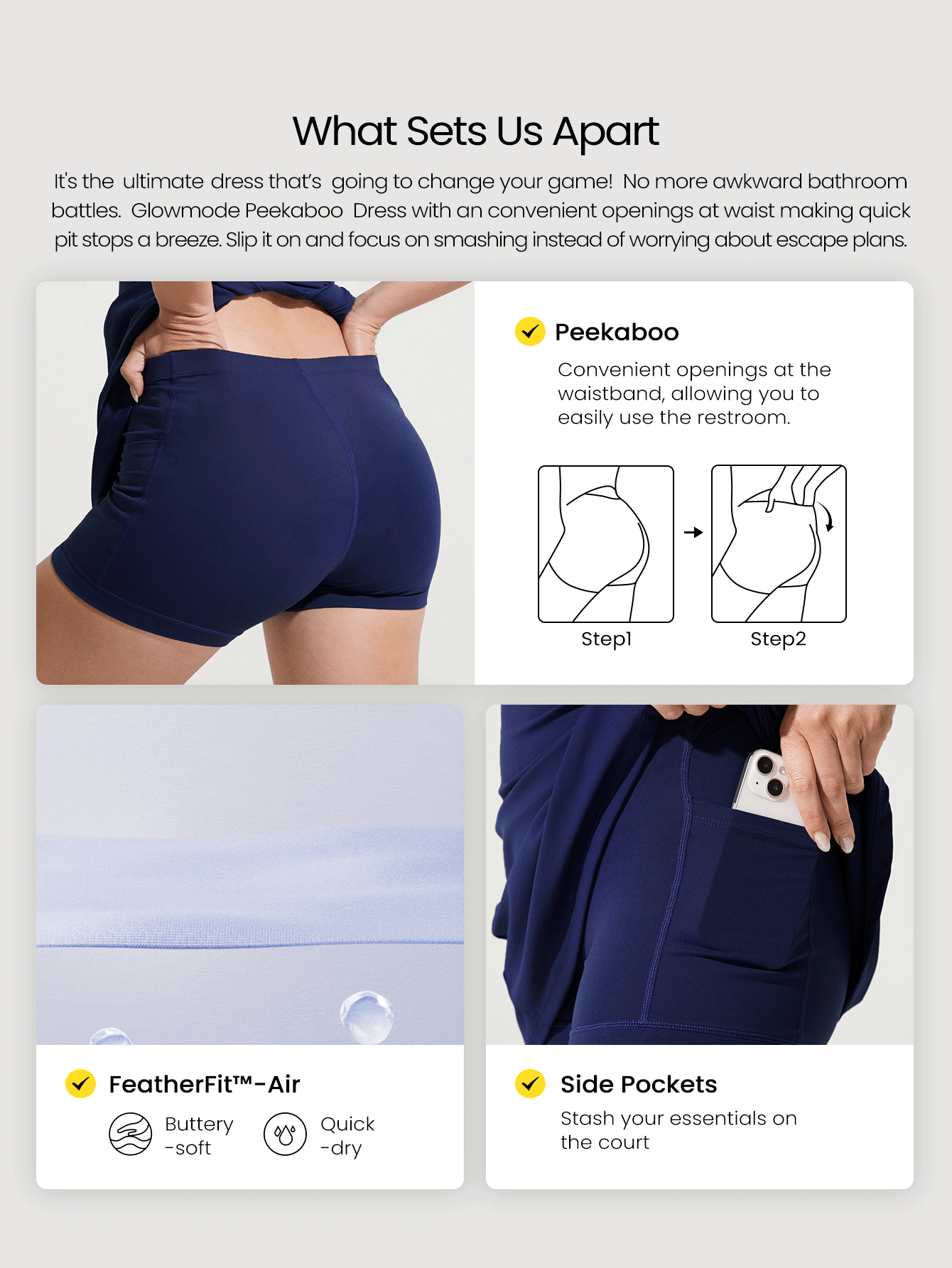 GLOWMODE Quick-Dry Weekend Enthusiast Adjustable Spaghetti Strap Cutout Back Contrast Color Active Dress Low Impact Tennis Golf Pickleball Daily Casual Wear - Dark Blue - View 2