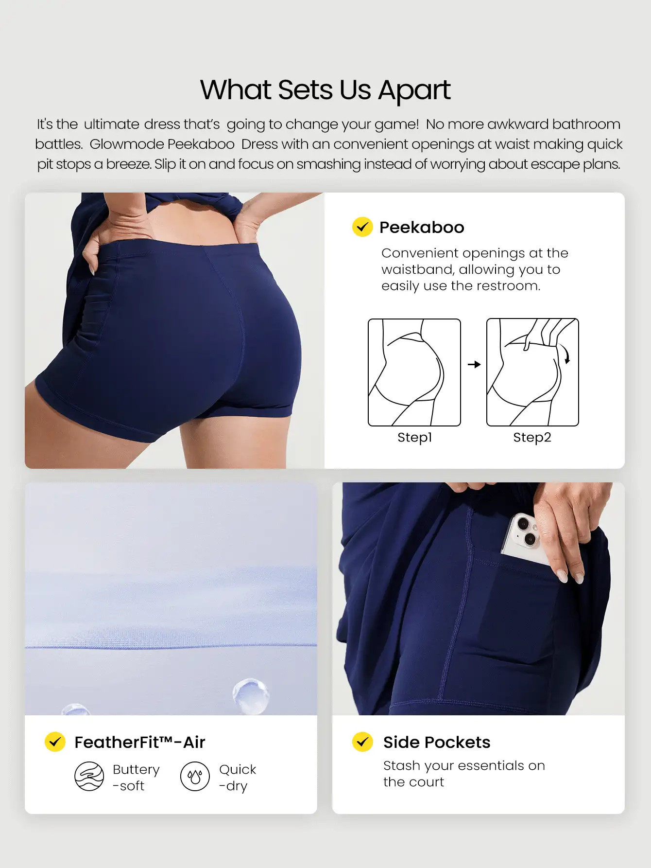 FeatherFit™ - Vestido Ativo de Uso Diário Casual com Alças Finas Ajustáveis, Recorte nas Costas, Contraste de Cores, Adequado para Fim de Semana, Tênis, Golfe, Pickleball de Baixo Impacto