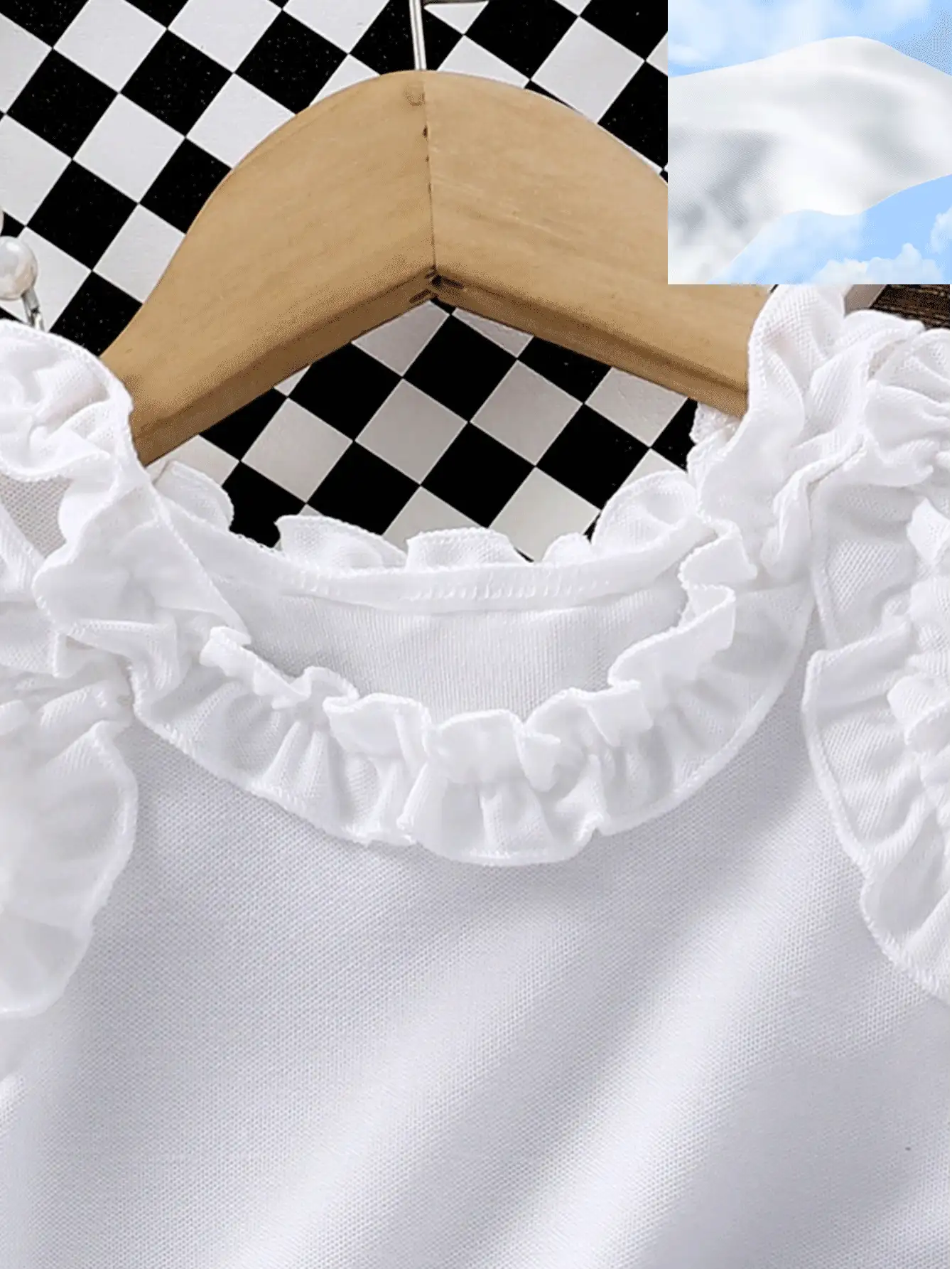 SHEIN 嬰兒女童套裝，白色上衣+丹寧鬆褲短褲 - 藍白色 - 查看 7