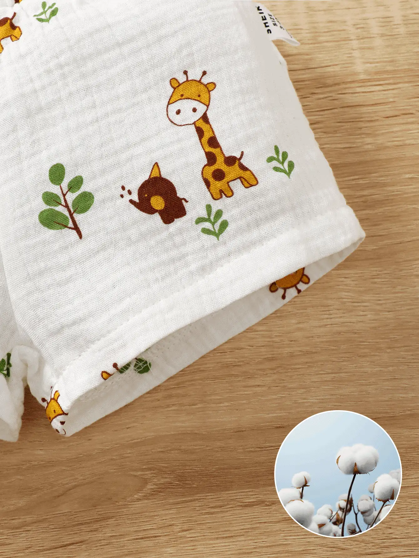 SHEIN Vintaside Kids 夏季嬰兒男童卡通長頸鹿圖案圓領短袖上衣和短褲休閒套裝