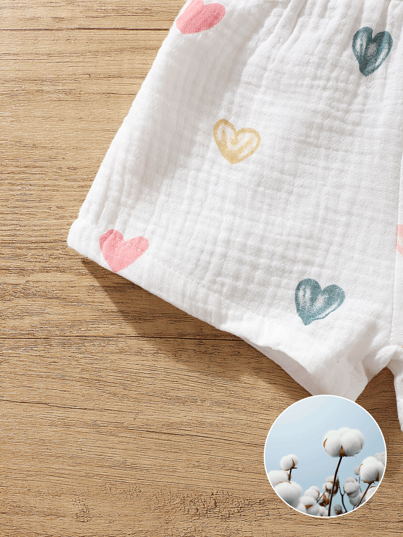 SHEIN Vintaside Kids Baby Girls' Colorful Heart Pattern Short Sleeve Outfit - White - View 5