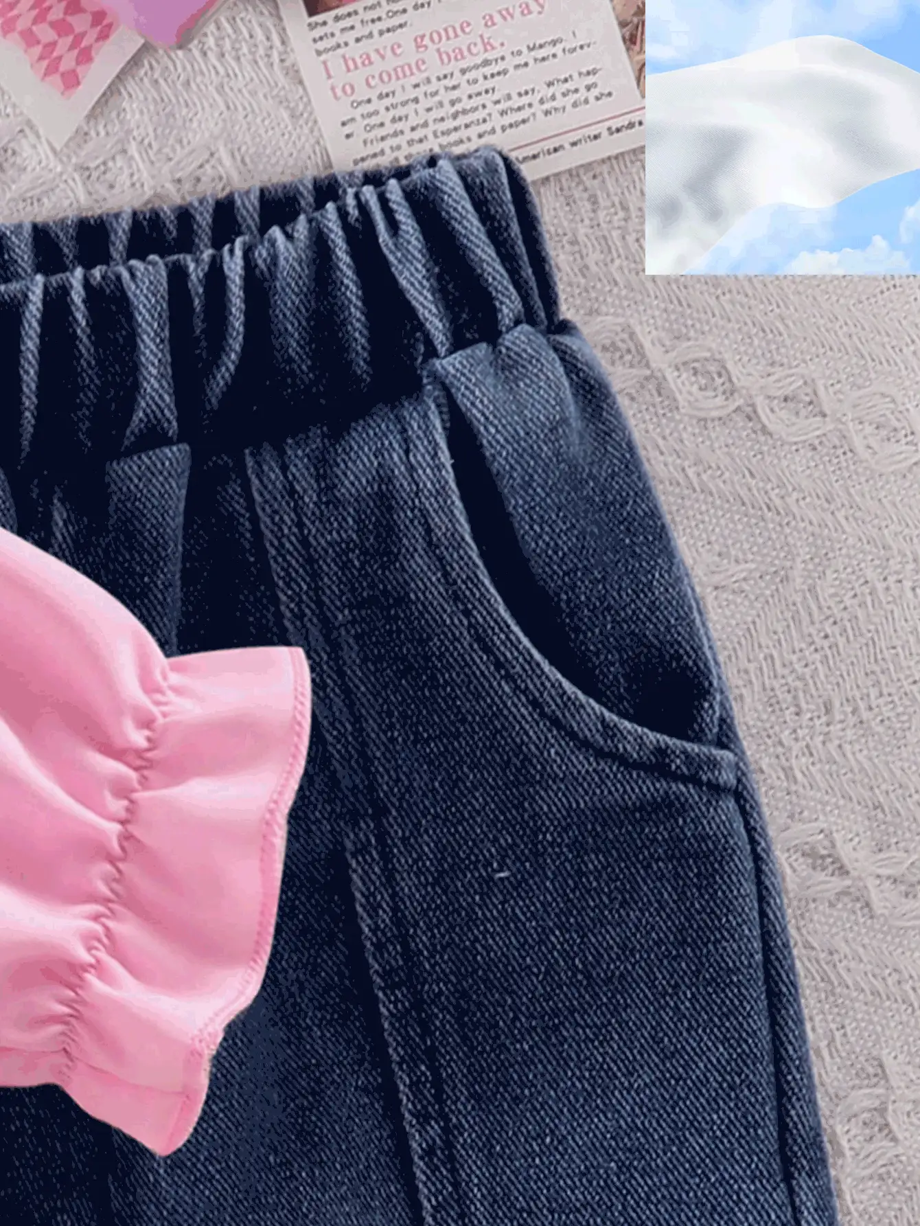 SHEIN 女宝宝粉色不对称下摆衬衫 + 牛仔裤套装