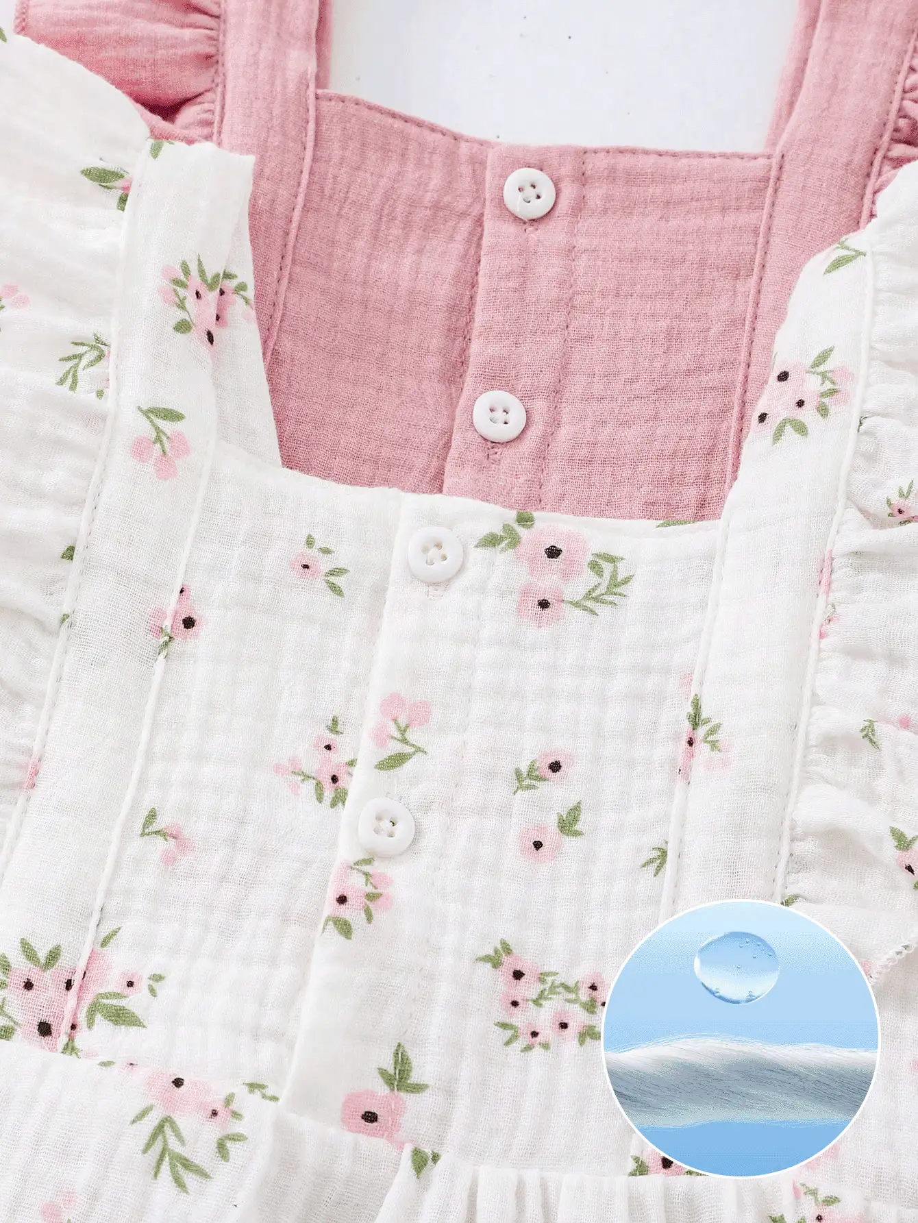 SHEIN Playful Pals 2 件套女婴休闲日常紫红色纯色和花卉印花无袖舒适百搭夏季连衣裙,适合户外玩耍或室内 - 白色 - 查看 4