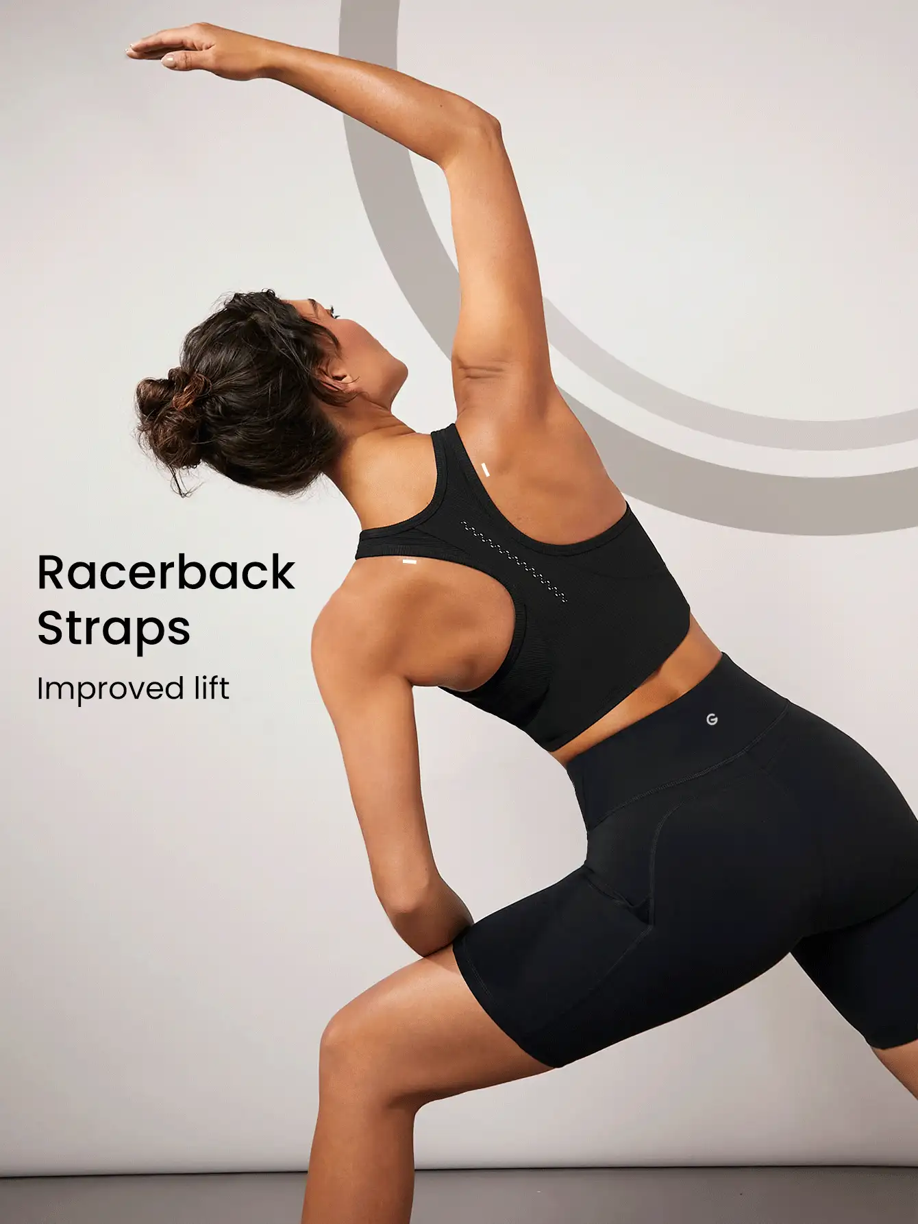 GLOWMODE Ribbed Racerback Reflect Cropped Sports Bra Tank Top Low Impact Yoga Daily - Black - View 5