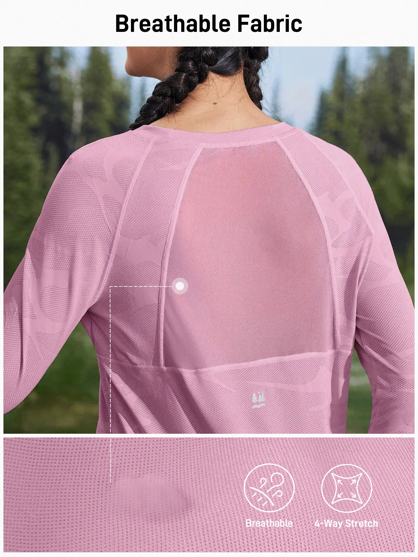 In My Nature 女士瑜伽普拉提健身跑步训练速干透气网眼拼接紫色开口拇指孔短袖T恤，夏季徒步女装 - 淺粉色 - 查看 3