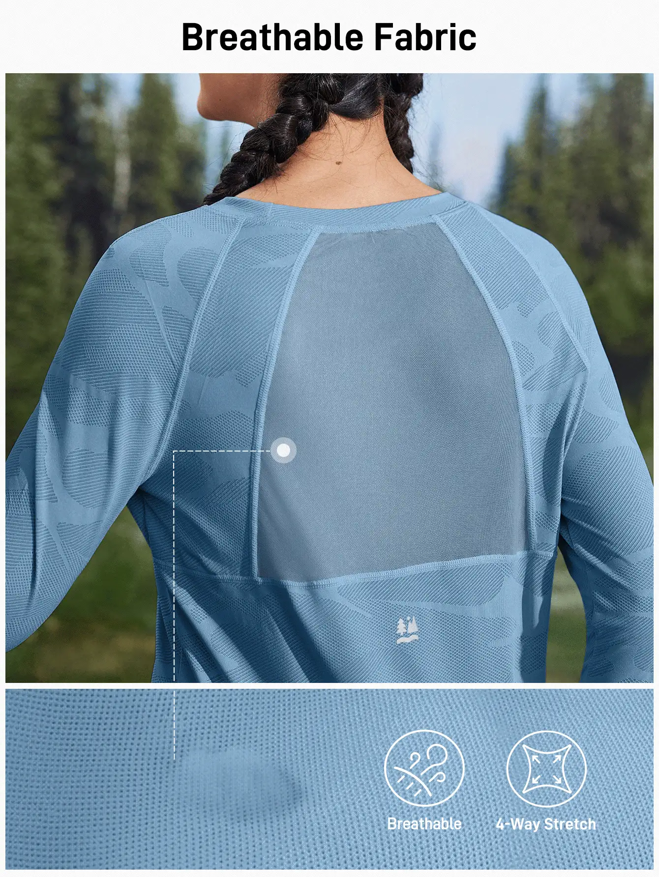 In My Nature 瑜伽普拉提运动健身跑步训练高弹力透气网眼拼接紫色开拇指孔夏季女式户外T恤徒步女装 - 藍色 - 查看 3