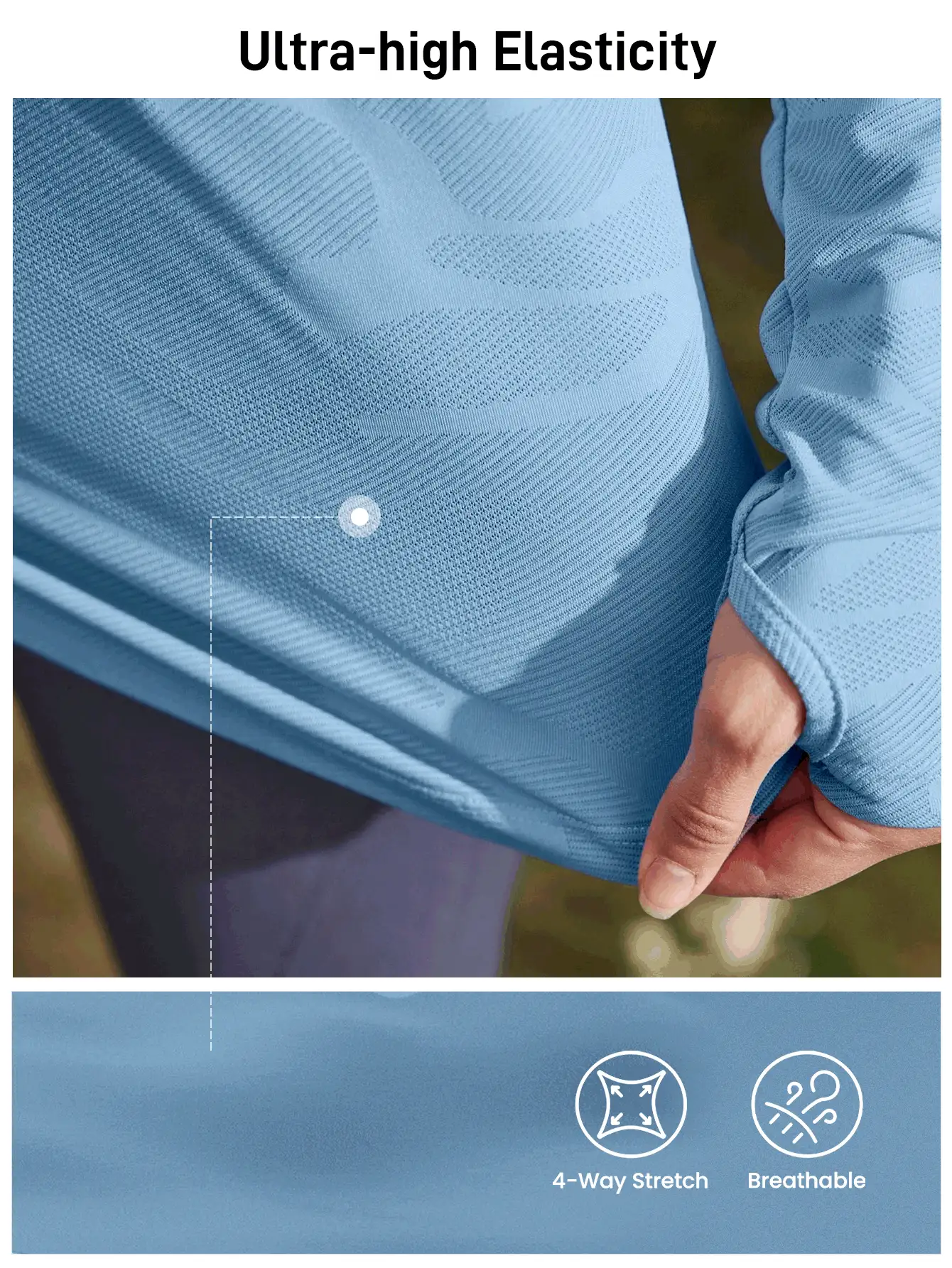 In My Nature 瑜伽普拉提运动健身跑步训练高弹力透气网眼拼接紫色开拇指孔夏季女式户外T恤徒步女装 - 藍色 - 查看 2