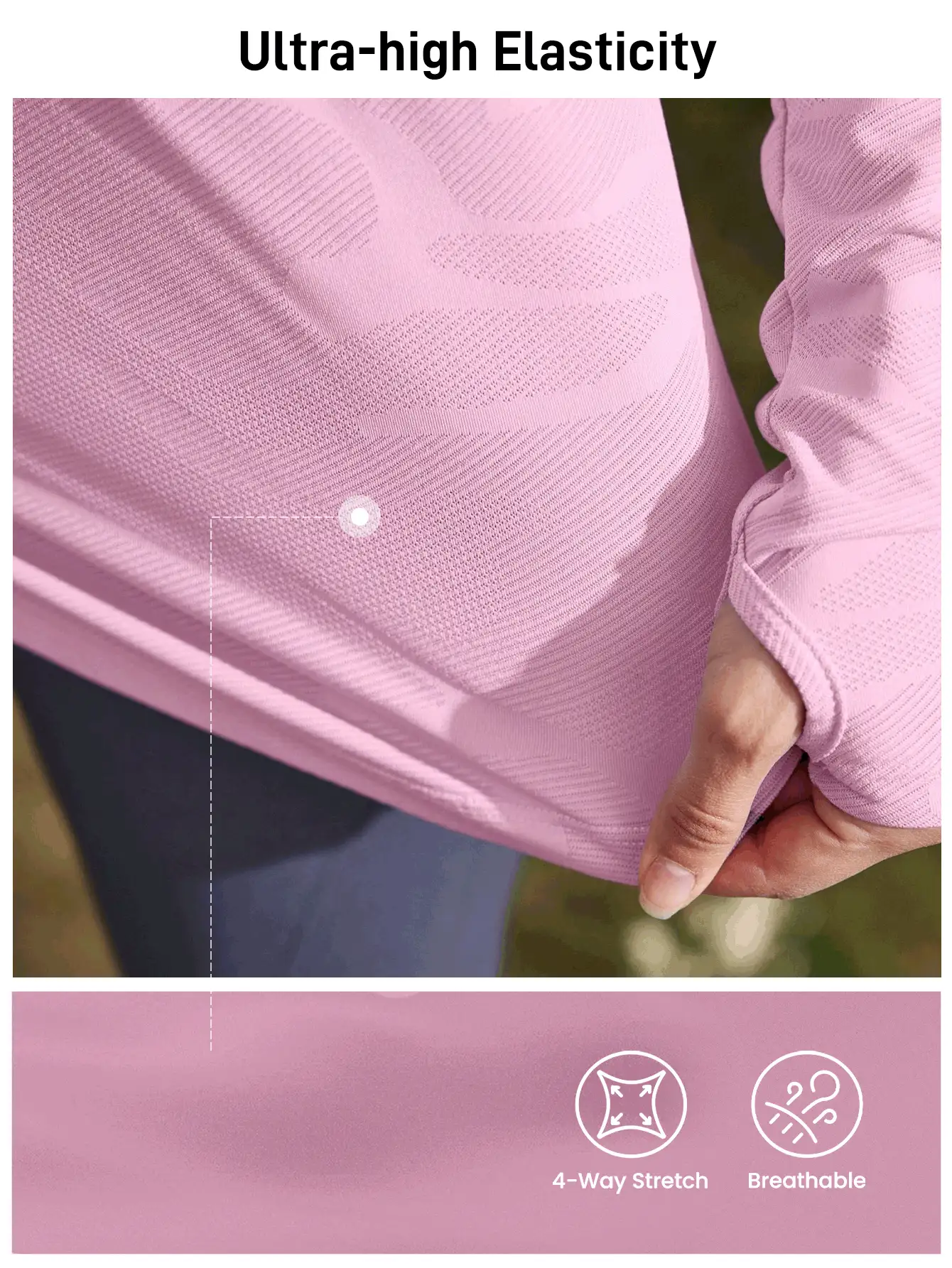 In My Nature 女士瑜伽普拉提健身跑步训练速干透气网眼拼接紫色开口拇指孔短袖T恤，夏季徒步女装 - 淺粉色 - 查看 2