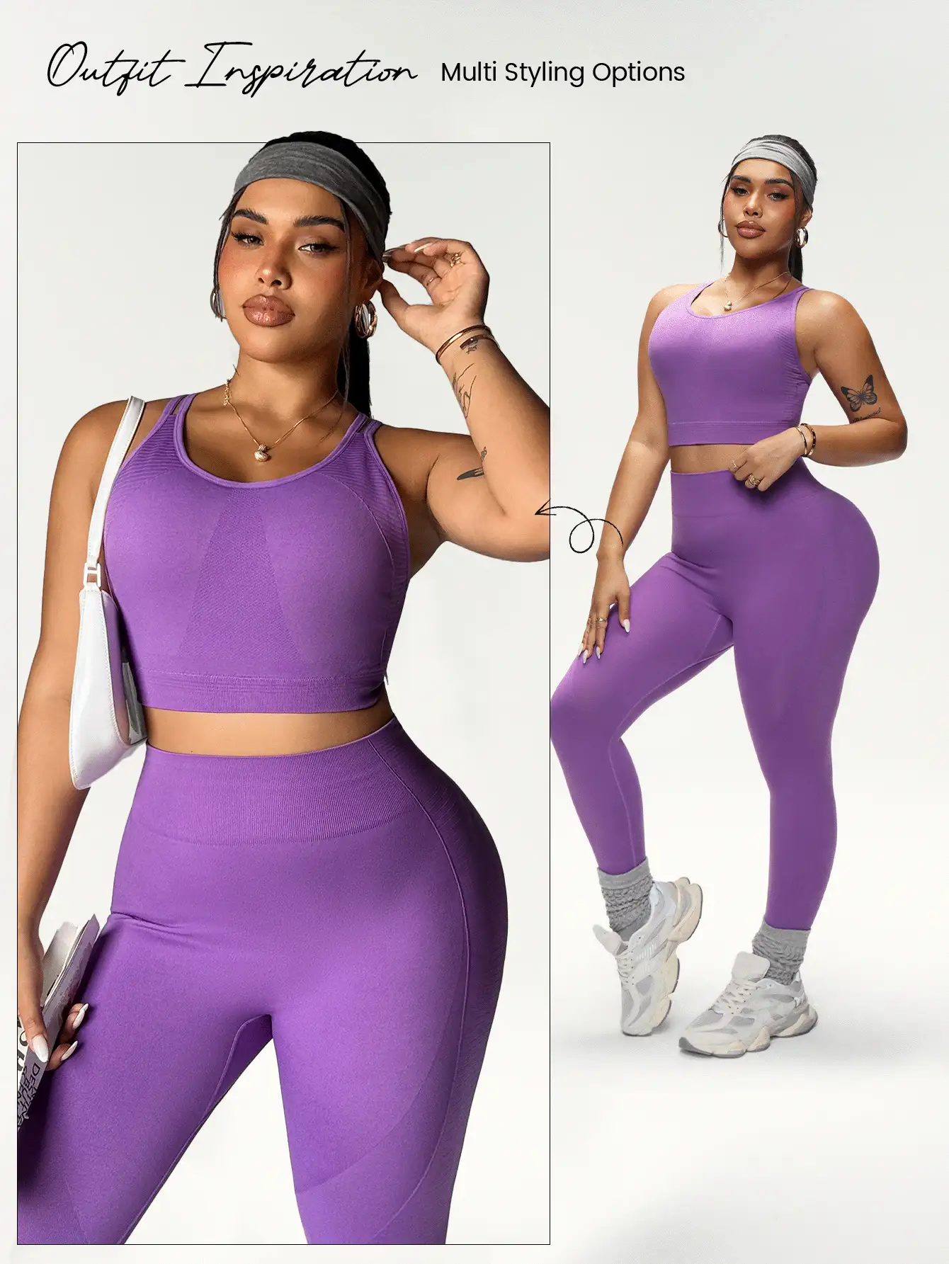 Easithlete Plus Size Seamless Sports Bra & Long Pants Set Workout Women Sets - Purple - View 2