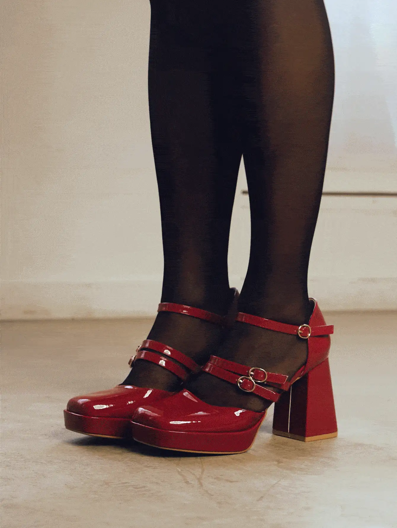 CUCCOO DOLLMOD Woman Shoes Square Toe Chunky Heeled Ankle Strap Pumps For Summer Graduation Heels Prom Heels Vacation Shoes Summer Back To School Shoes College Student Shoes BURGUNDY Heels Pumps Spring Shoes Spring Break Easter For Christmas - Burgundy - View 3