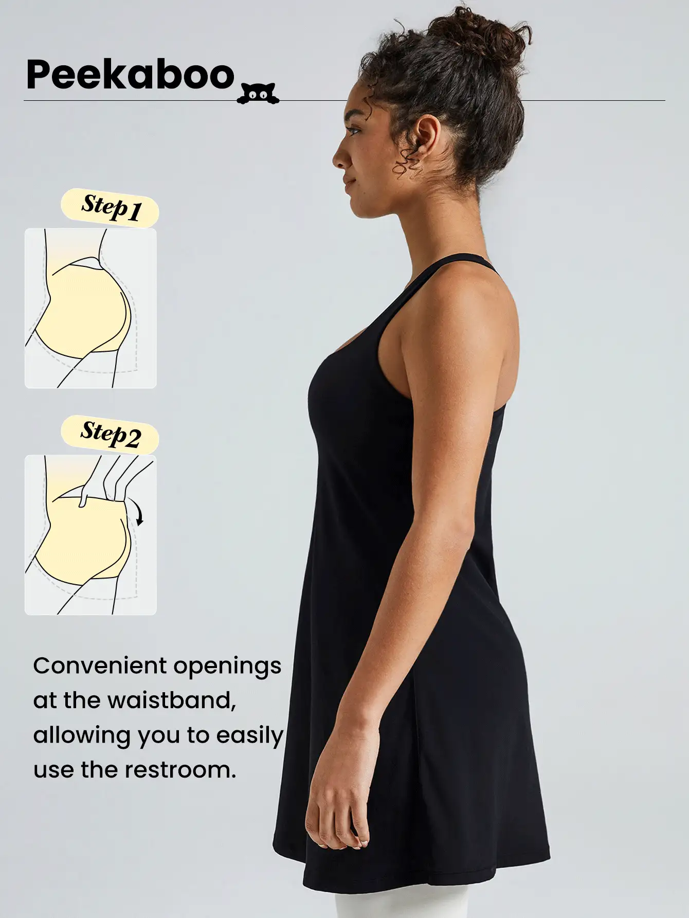 GLOWMODE FeatherFit™-Air Game Set A-Line Built-In Peekaboo Short Knotted Pocket Halter Dress Low Impact Daily  Quick Dry Moisture Wicking - Black - View 2