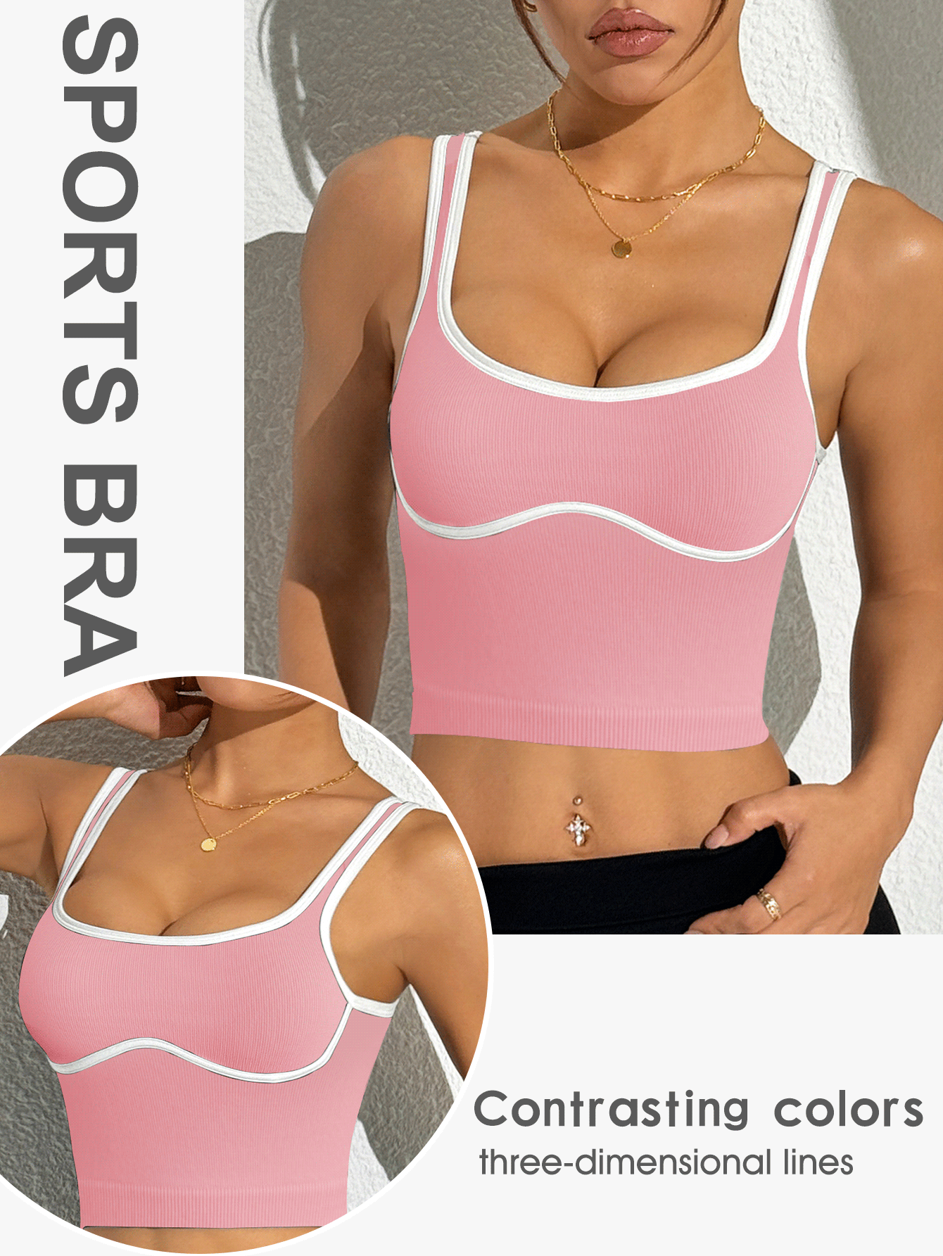 Easithlete Áo croptop thể thao nữ viền ren, kiểu dáng thường ngày. - Hồng - Xem 2