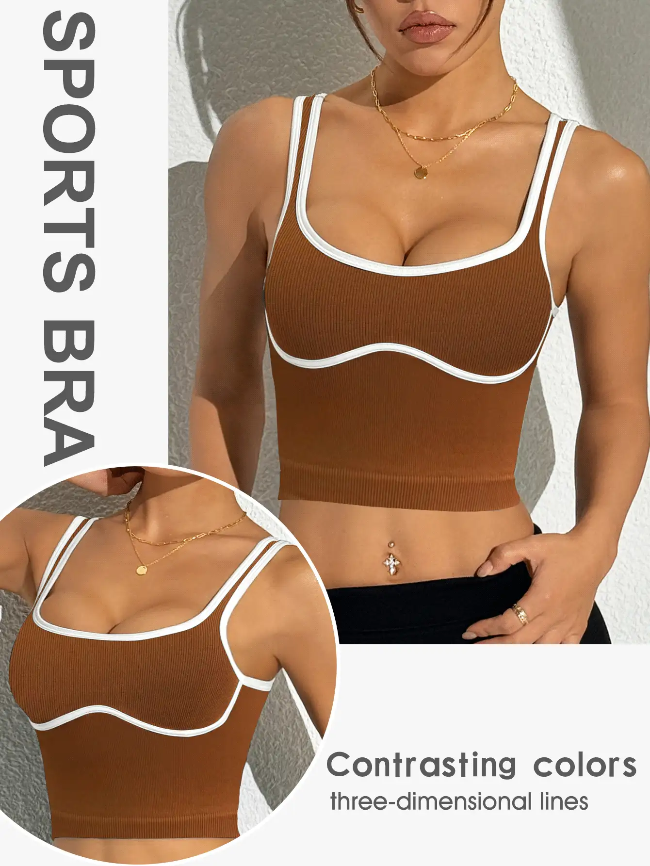 Slayform Women's Ribbed Cropped Fitted Athletic Tank Top - Brown - View 2